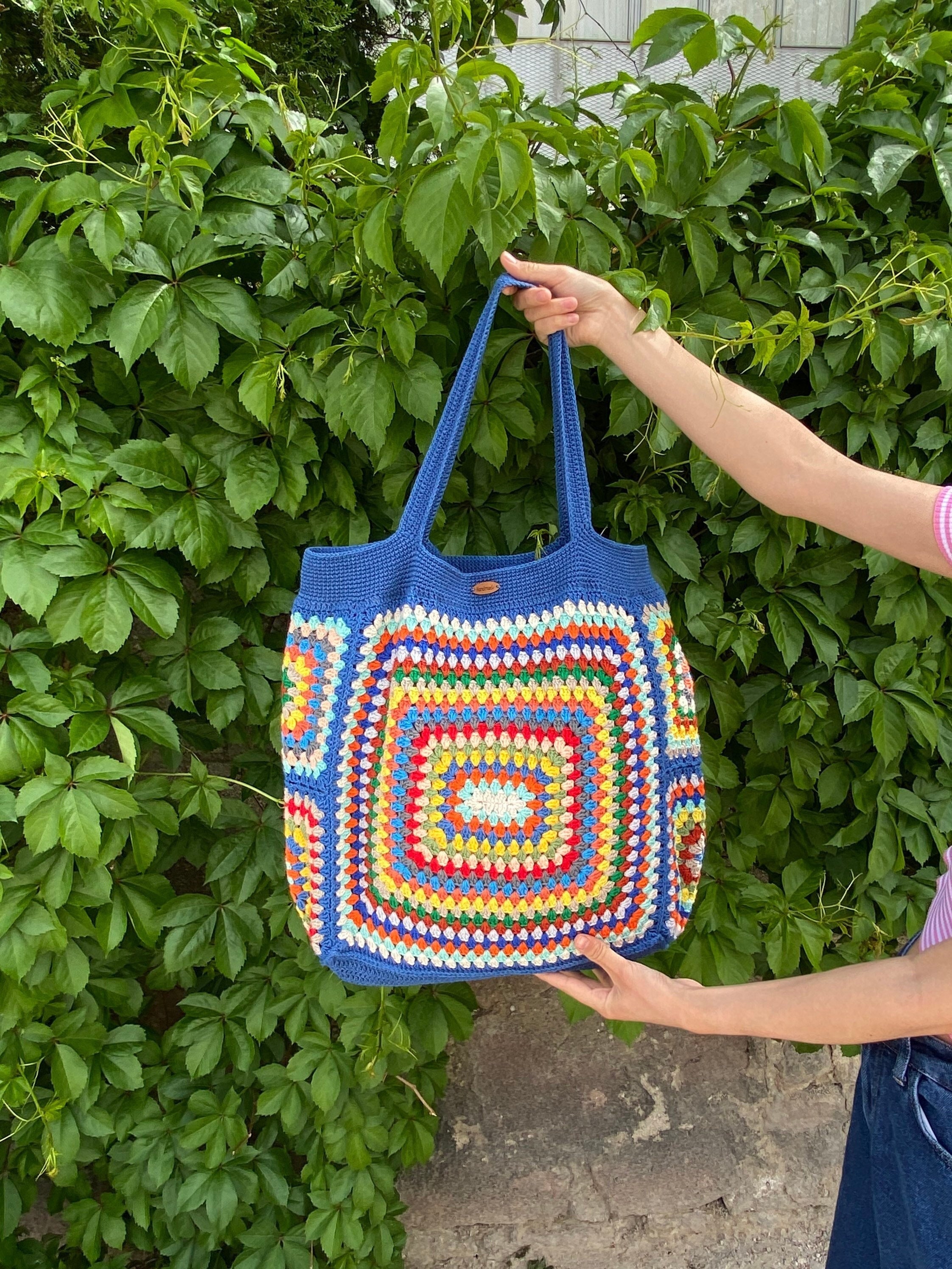 Granny Square XXL Size Bag, Crochet Blue Bag, Crochet Shoulder Bag, Crochet Purse, Beach Bag, Sum... — photo 5 of 10