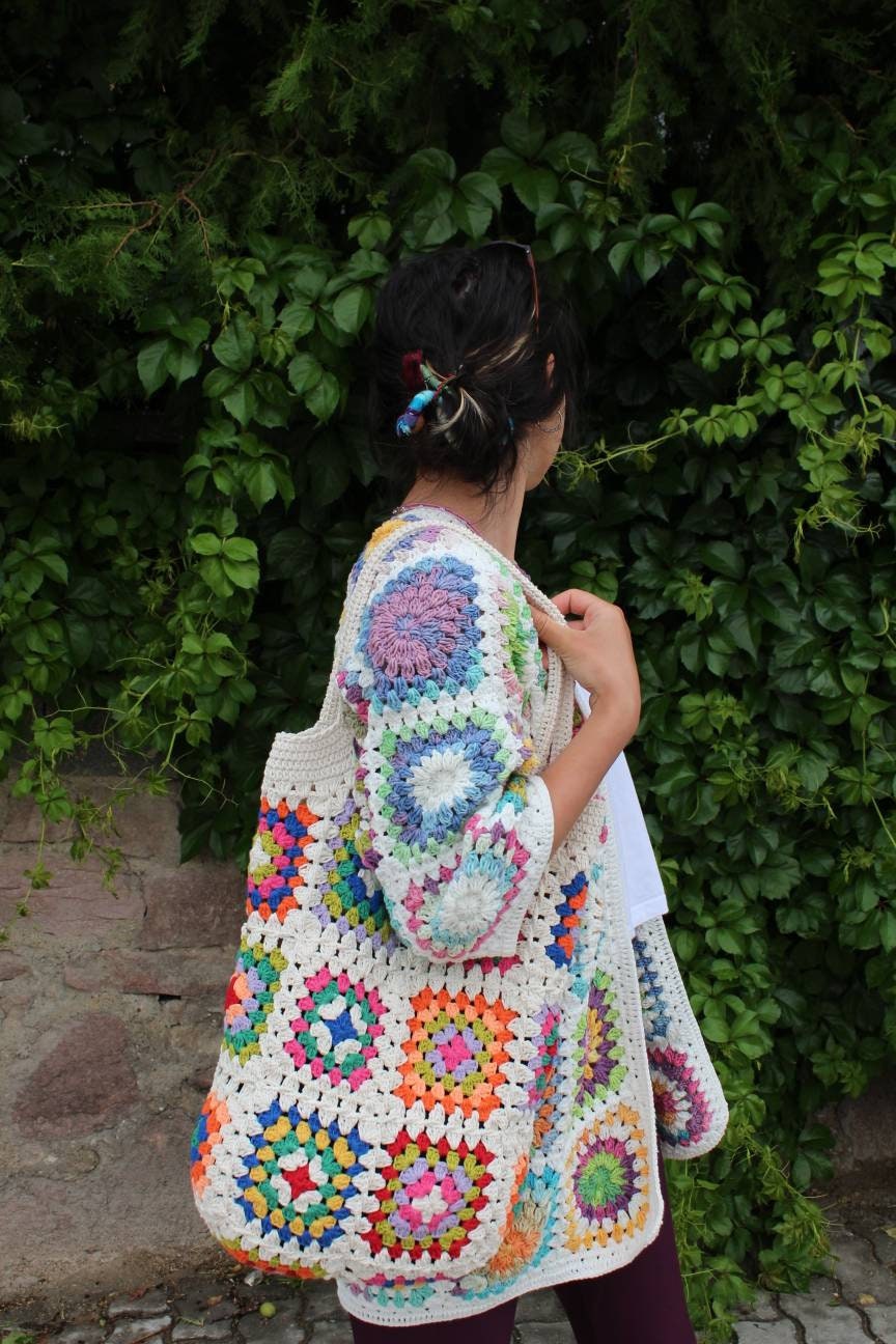 Hippie Shoulder Bag, Large Bohemian Multi-colored Granny Square, Vintage-style Handmade Afghan Cr... — photo 7 of 10