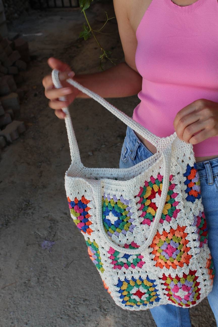 Hippie Shoulder Bag, Large Bohemian Multi-colored Granny Square, Vintage-style Handmade Afghan Cr... — photo 4 of 10
