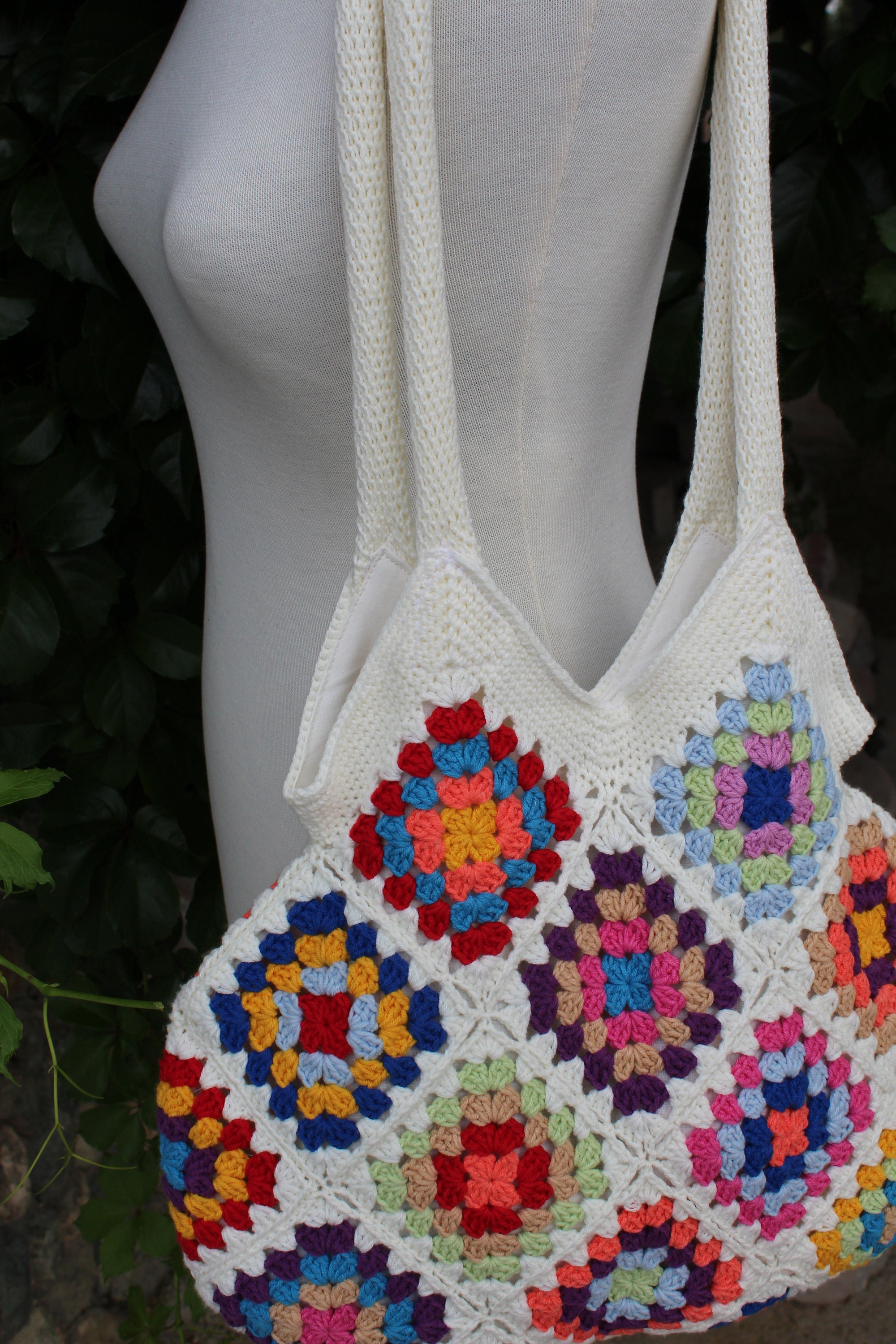 Knit Crossbody Bag, Retro Vintage Summer Festivals Purse, Handmade Boho Crochet Women Tote, Colorful Granny Hobo, Chic Style Beach Accessory