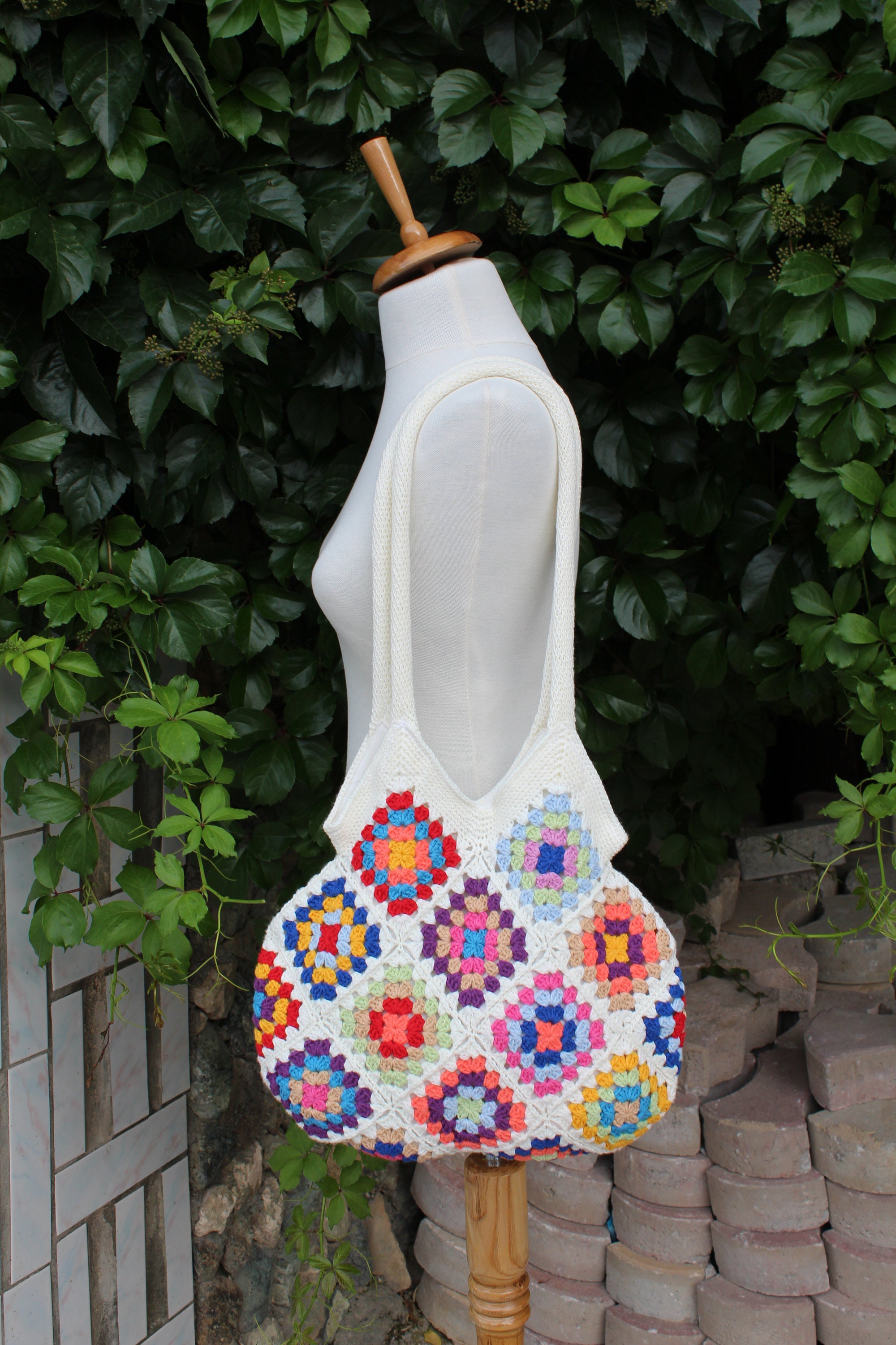 Knit Crossbody Bag, Retro Vintage Summer Festivals Purse, Handmade Boho Crochet Women Tote, Color... — photo 6 of 10