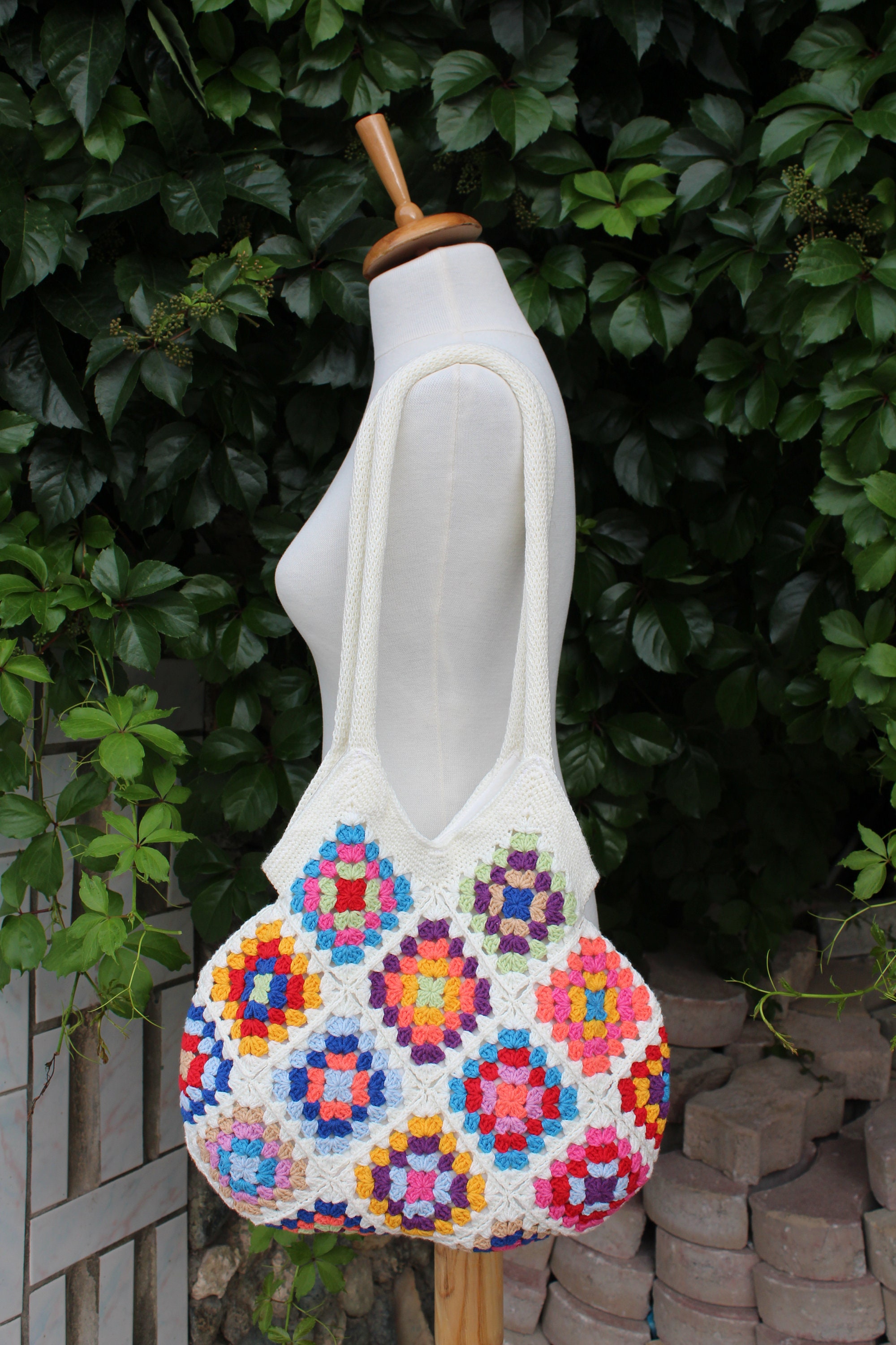 Knit Crossbody Bag, Retro Vintage Summer Festivals Purse, Handmade Boho Crochet Women Tote, Color... — photo 3 of 10