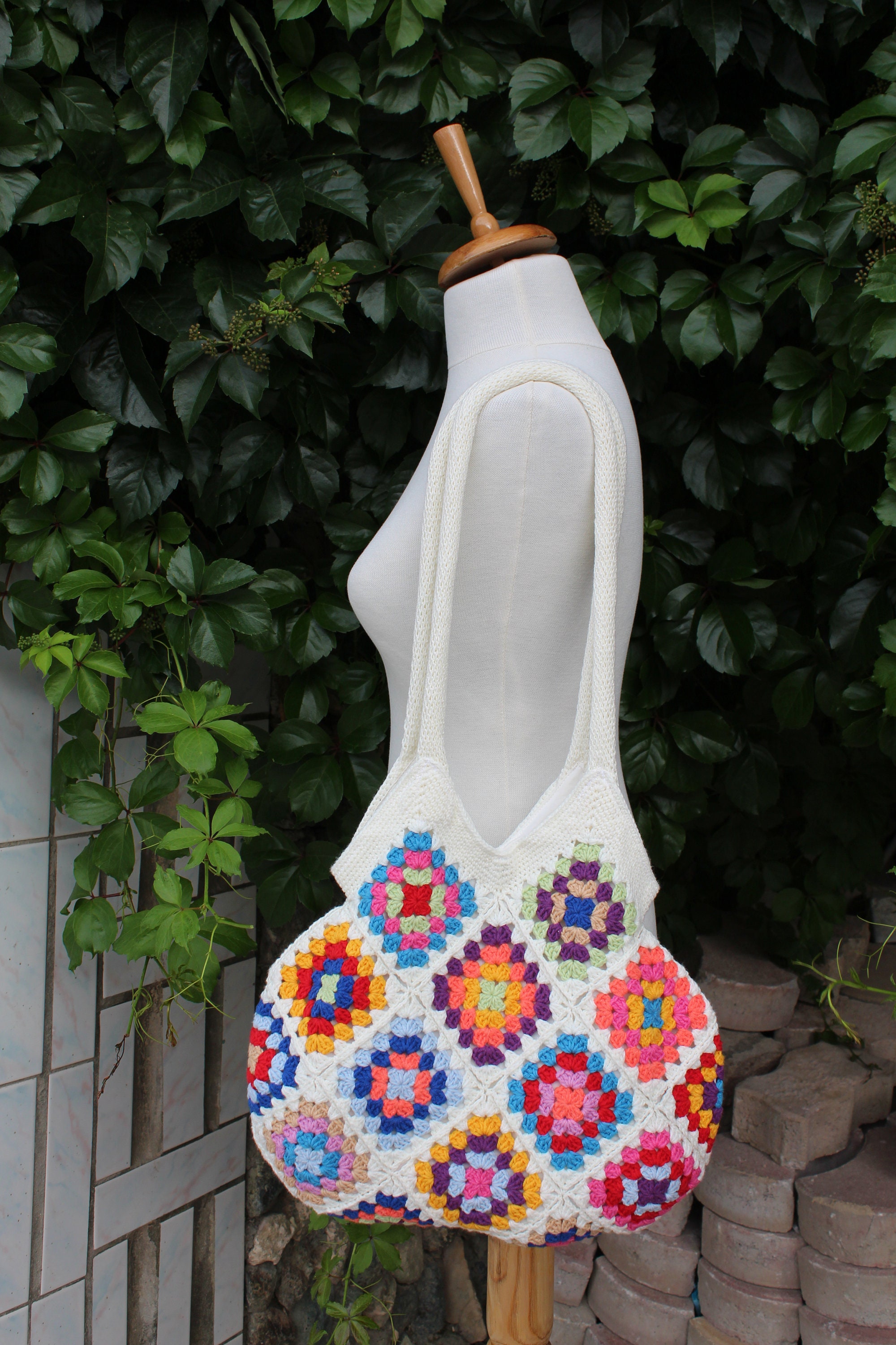 Knit Crossbody Bag, Retro Vintage Summer Festivals Purse, Handmade Boho Crochet Women Tote, Color... — photo 4 of 10