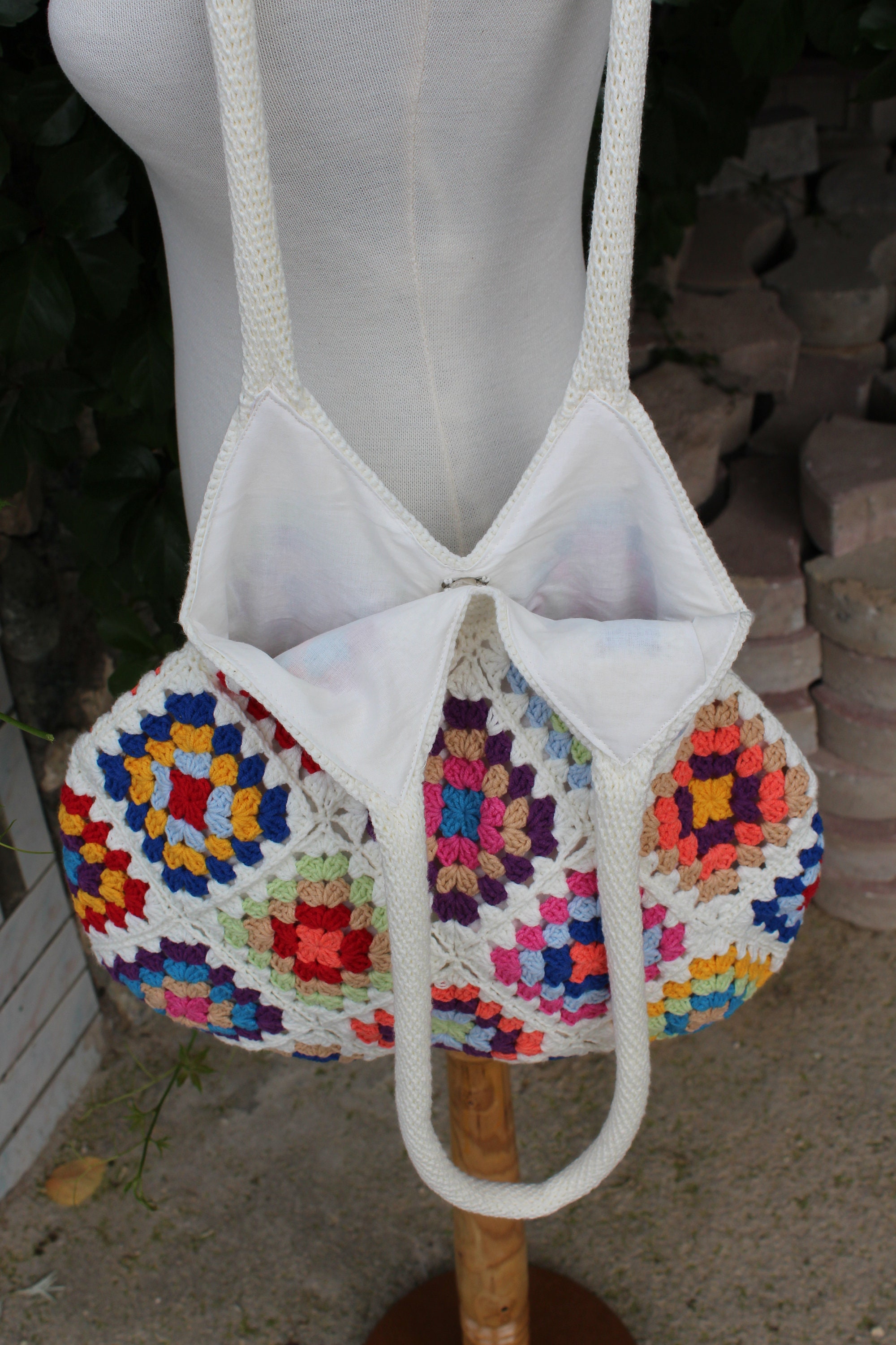 Knit Crossbody Bag, Retro Vintage Summer Festivals Purse, Handmade Boho Crochet Women Tote, Color... — photo 7 of 10