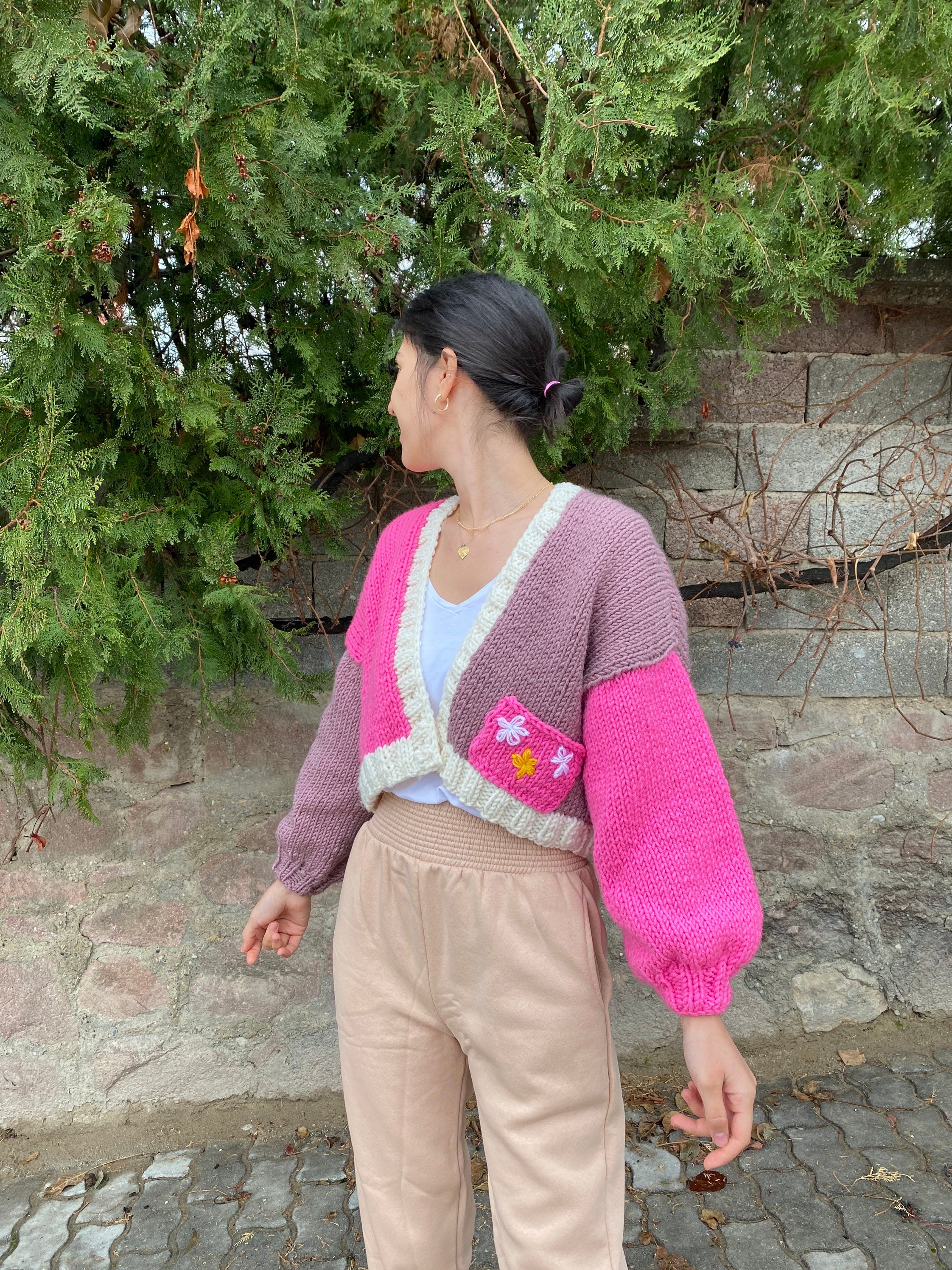 Knit Daisy Cardigan, Chunky Chic Jacket, Cropped Sweater, Chunky Knit, Oversized Cardigan, Unique... — photo 6 of 10