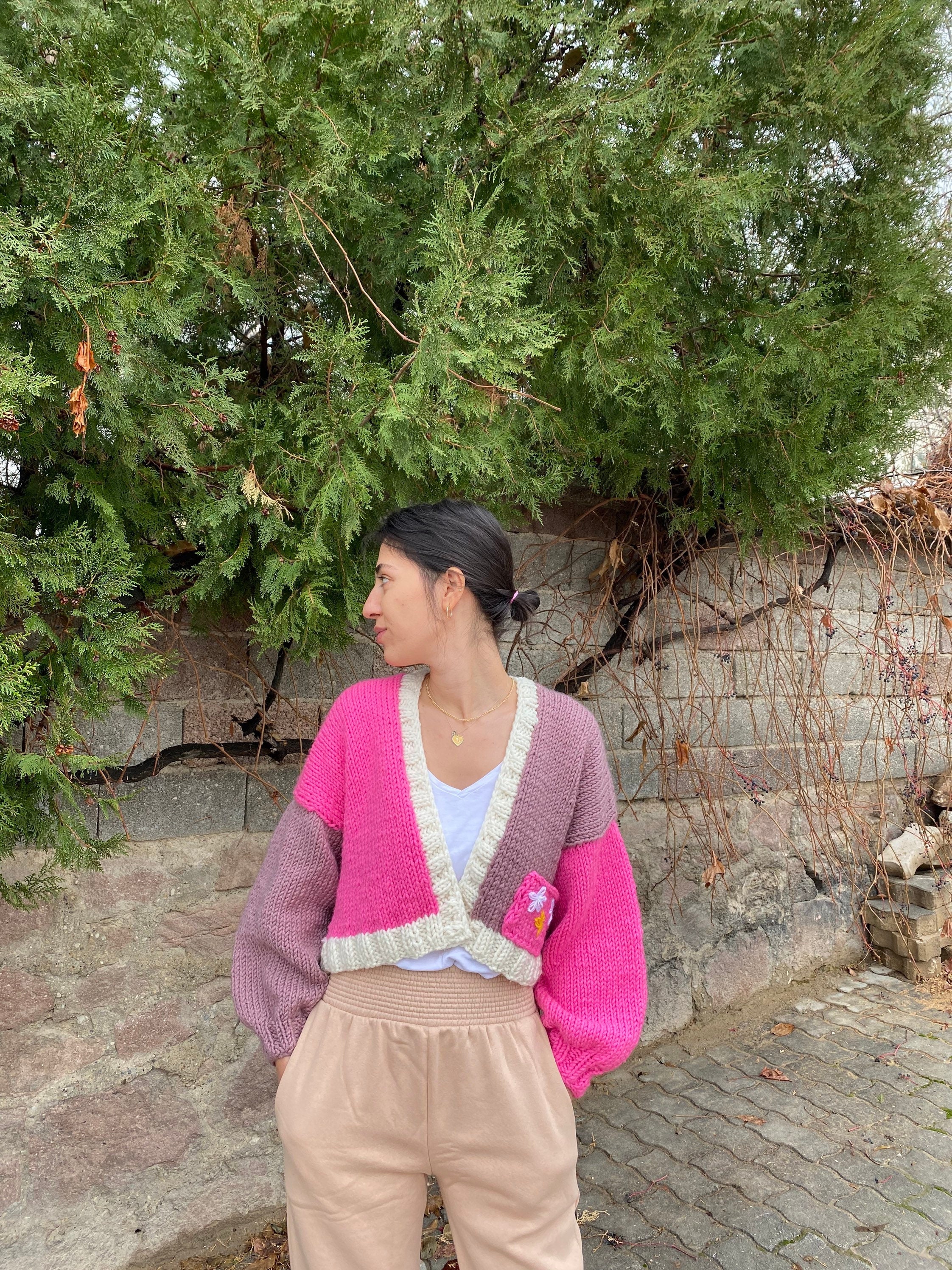 Knit Daisy Cardigan, Chunky Chic Jacket, Cropped Sweater, Chunky Knit, Oversized Cardigan, Unique... — photo 7 of 10