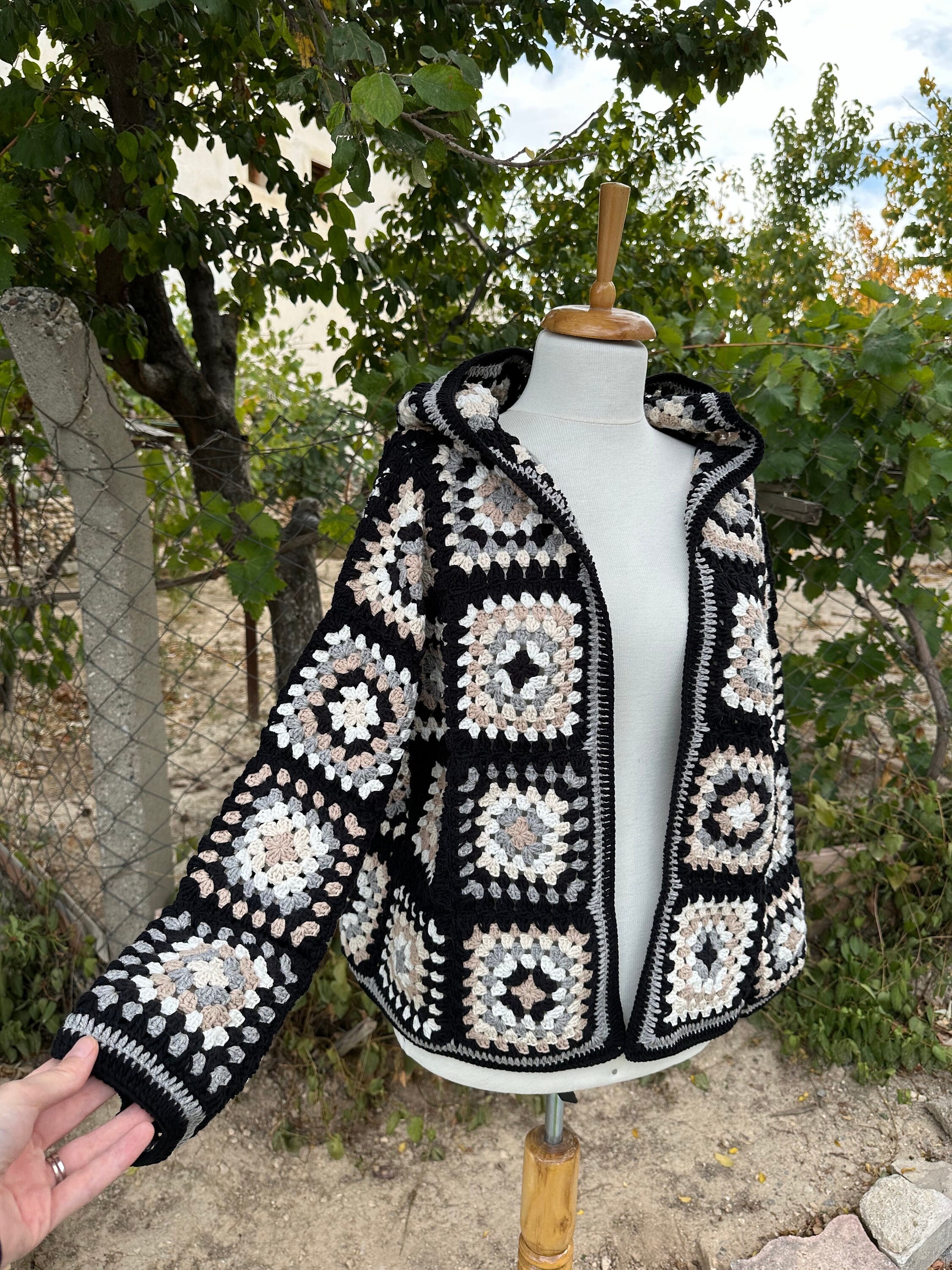Knit Sweater for Women - Oversized Long Sleeve Cardigan, Granny Square Coat, Patchwork Jacket — photo 5 of 10