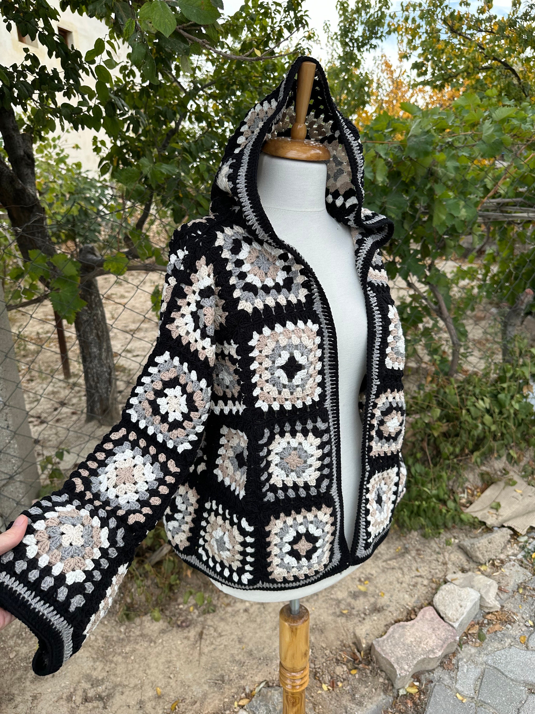 Knit Sweater for Women - Oversized Long Sleeve Cardigan, Granny Square Coat, Patchwork Jacket — photo 6 of 10