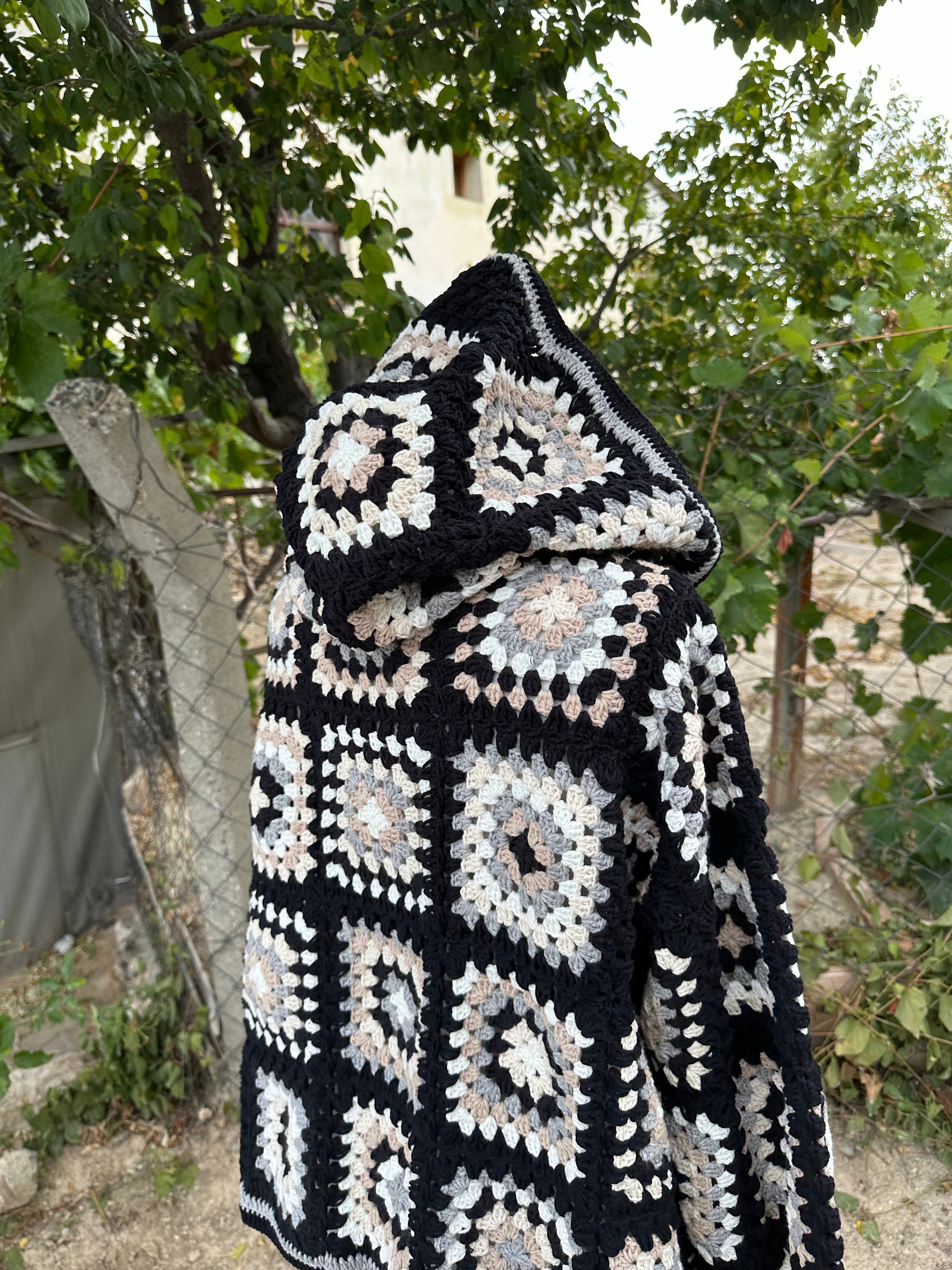 Knit Sweater for Women - Oversized Long Sleeve Cardigan, Granny Square Coat, Patchwork Jacket — photo 3 of 10