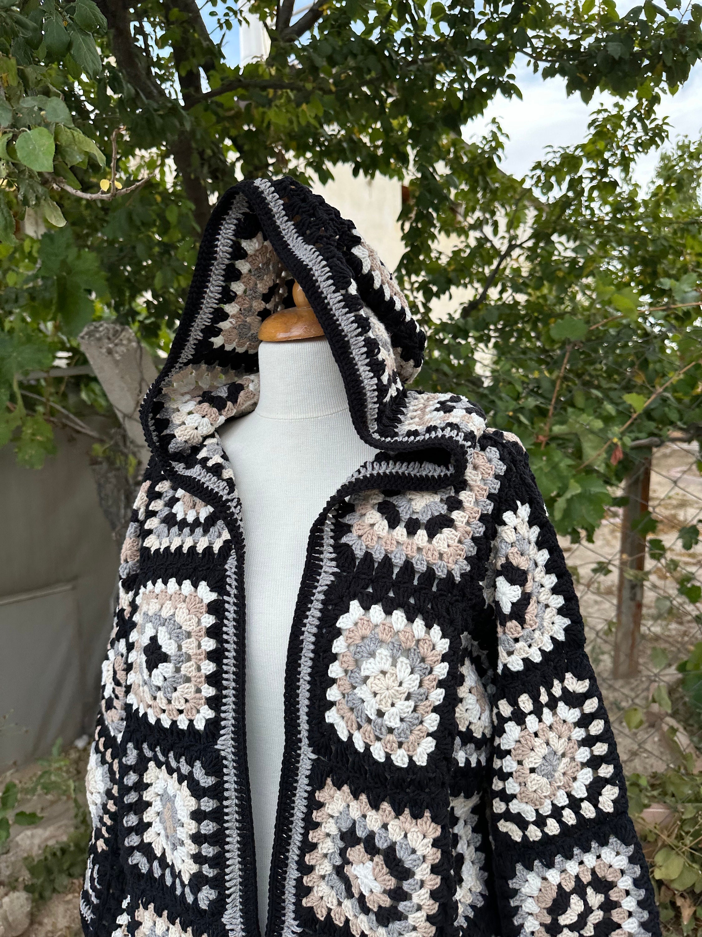 Knit Sweater for Women - Oversized Long Sleeve Cardigan, Granny Square Coat, Patchwork Jacket — photo 4 of 10