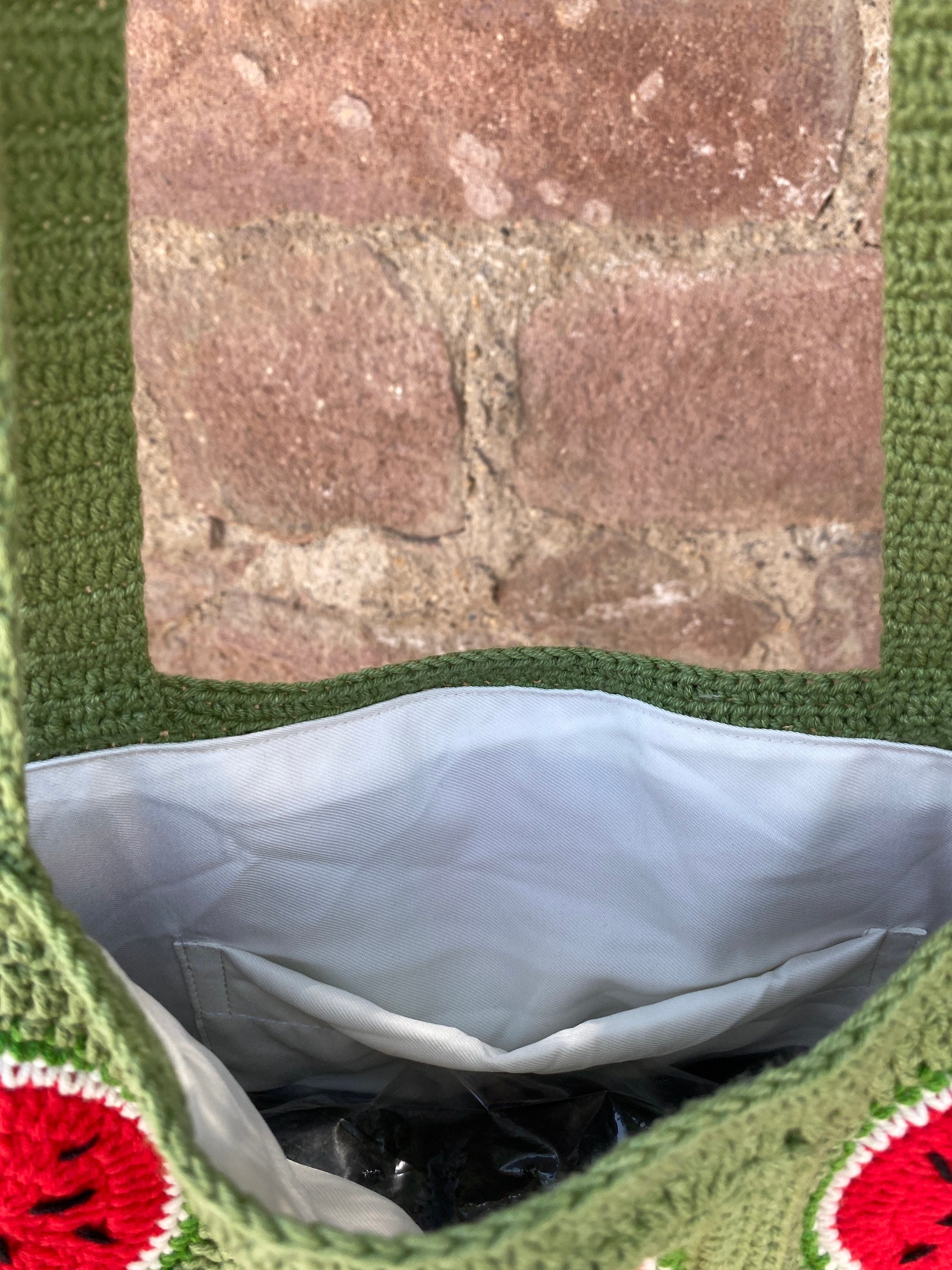 Knit Watermelon Bag, Granny Square Shoulder Tote, Fruit Themed Crochet Beach Bag, Flamboyant Unique Summer Style, Vintage Delightful Stylish