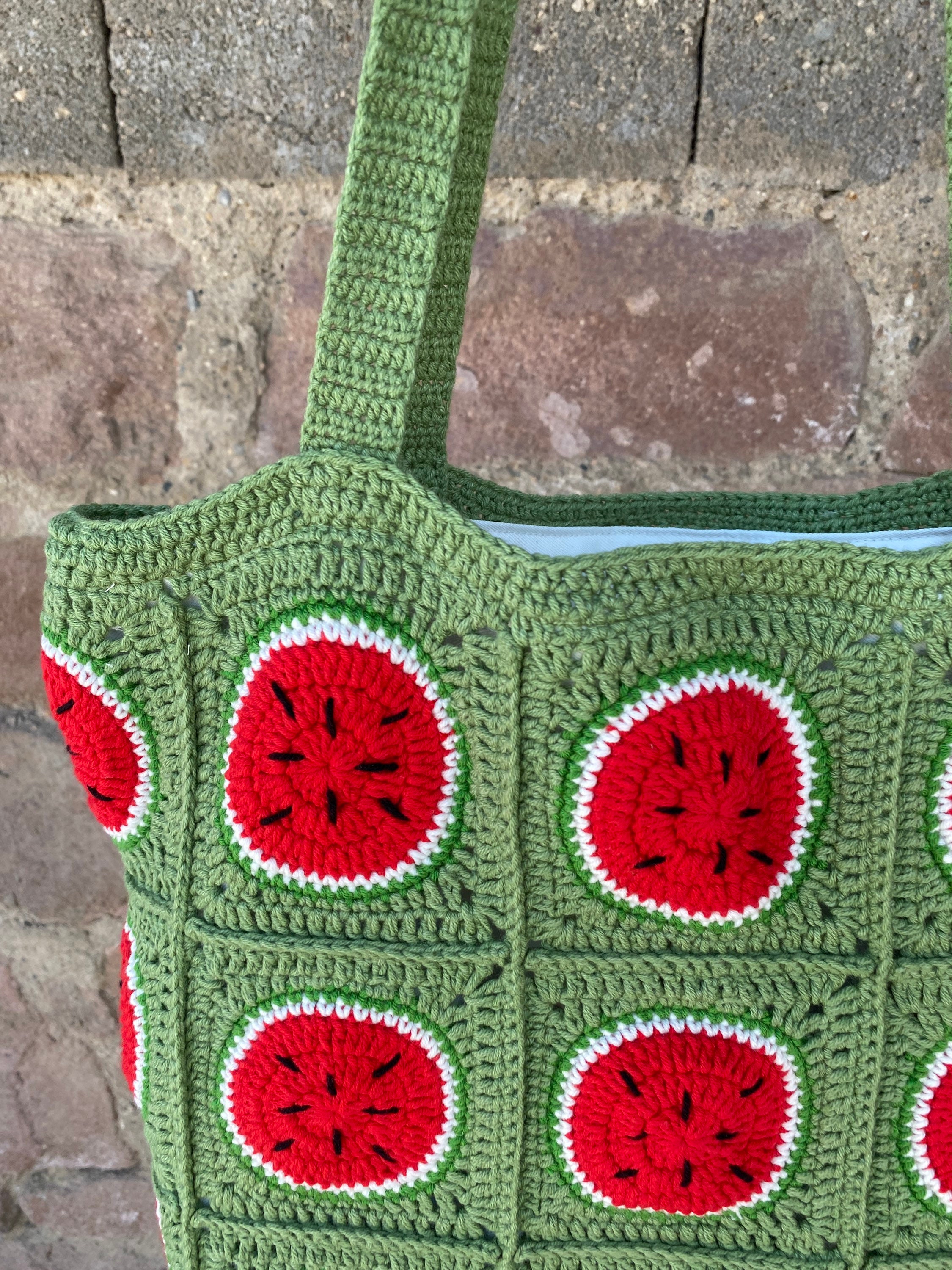 Knit Watermelon Bag, Granny Square Shoulder Tote, Fruit Themed Crochet Beach Bag, Flamboyant Uniq... — photo 2 of 10