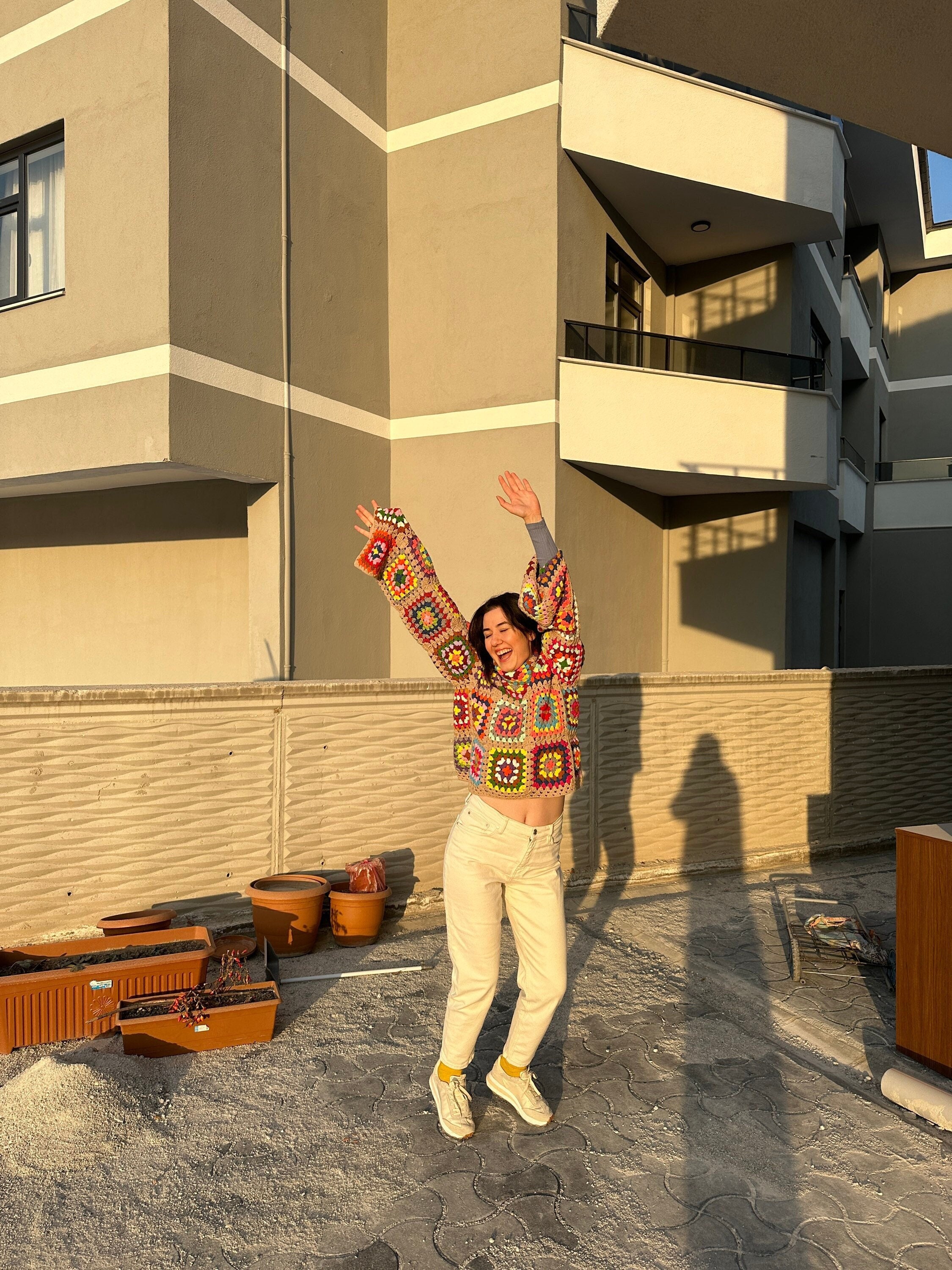 Knitted Sweater for Women - Vintage Granny Sweater, Bohemian Jacket, Chunky Mochi Festive Cardiga... — photo 5 of 10