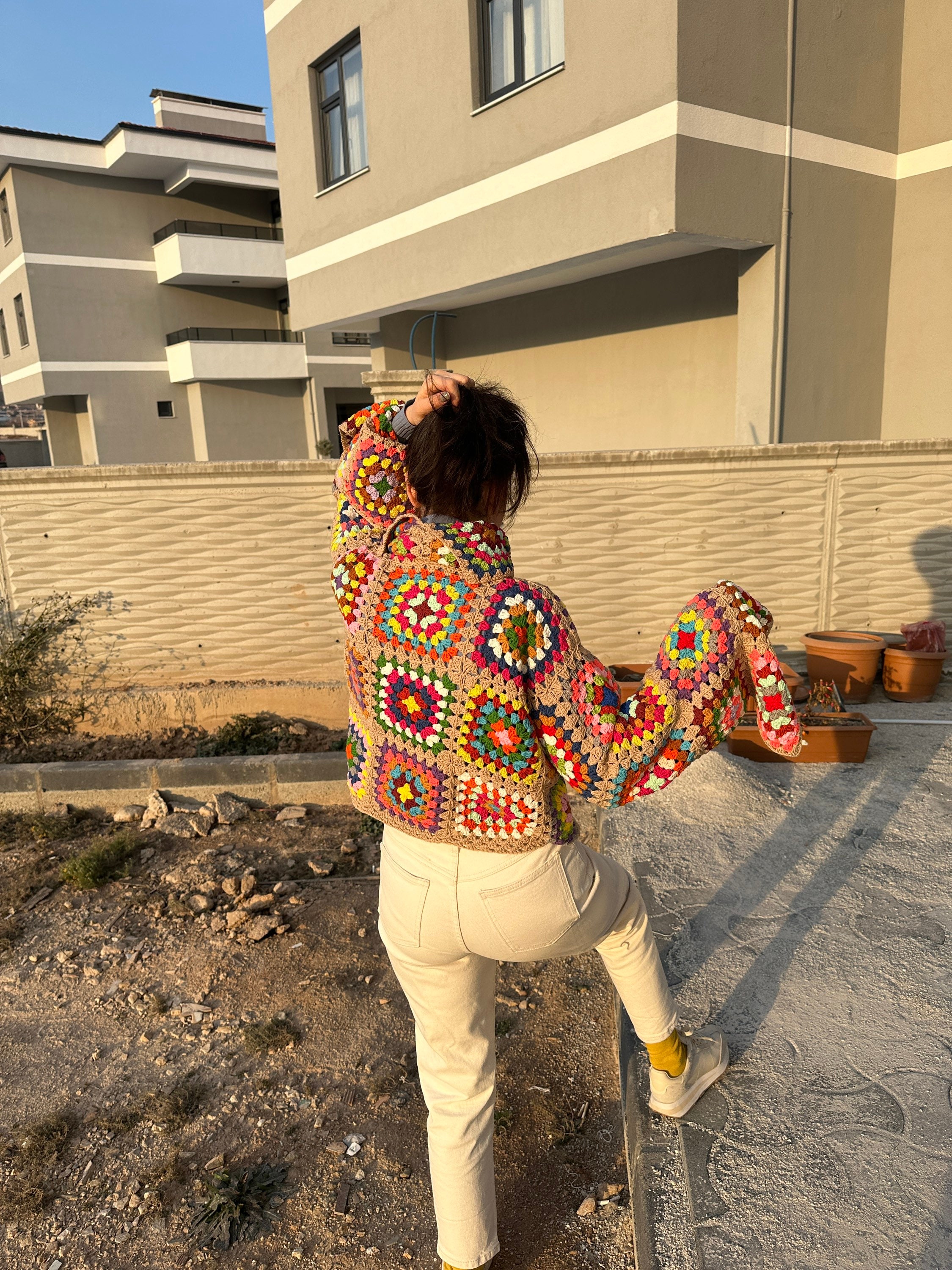 Knitted Sweater for Women - Vintage Granny Sweater, Bohemian Jacket, Chunky Mochi Festive Cardiga... — photo 3 of 10