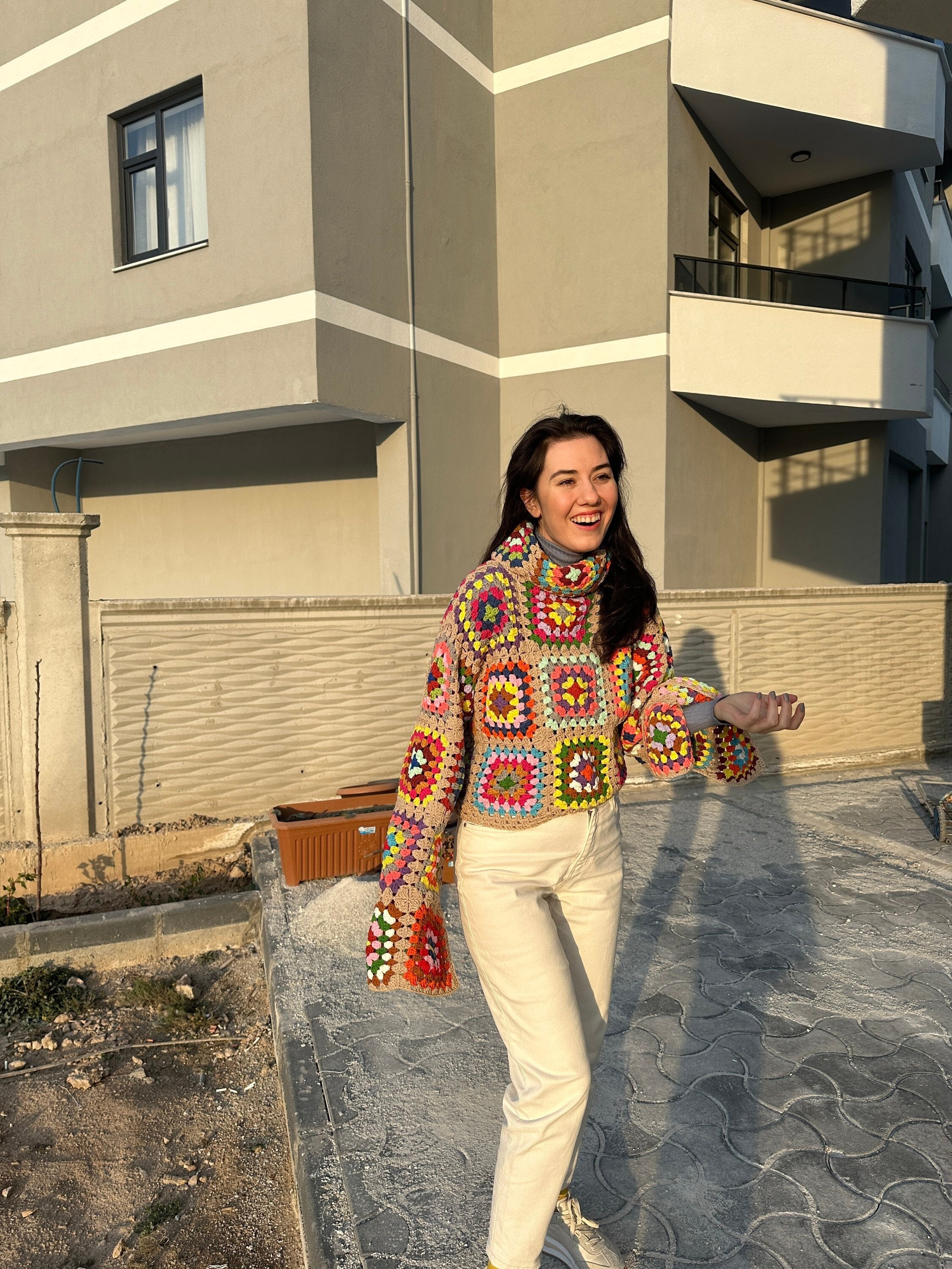 Knitted Sweater for Women - Vintage Granny Sweater, Bohemian Jacket, Chunky Mochi Festive Cardiga... — photo 6 of 10