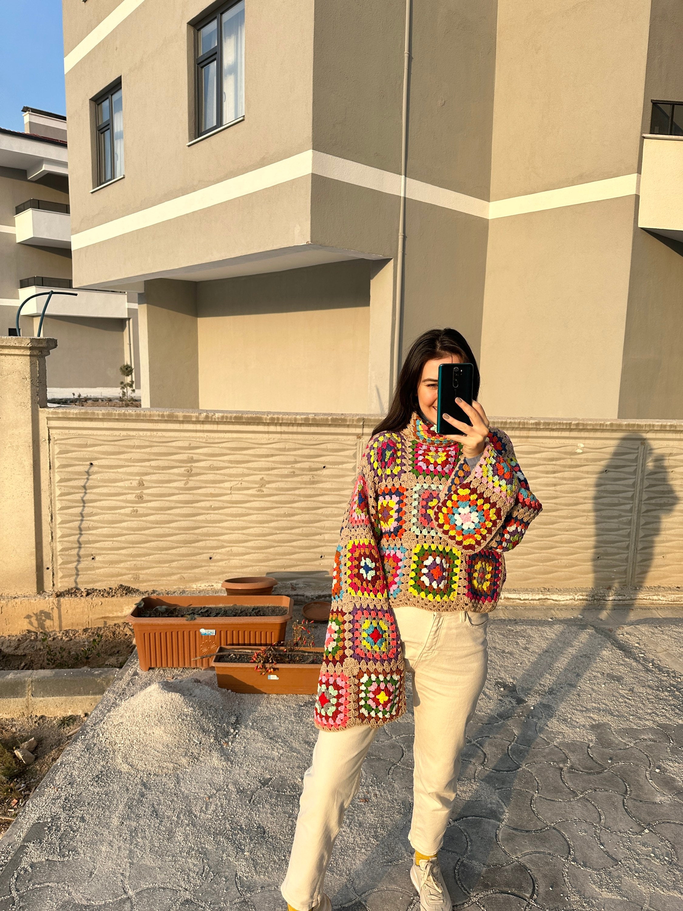 Knitted Sweater for Women - Vintage Granny Sweater, Bohemian Jacket, Chunky Mochi Festive Cardiga... — photo 7 of 10