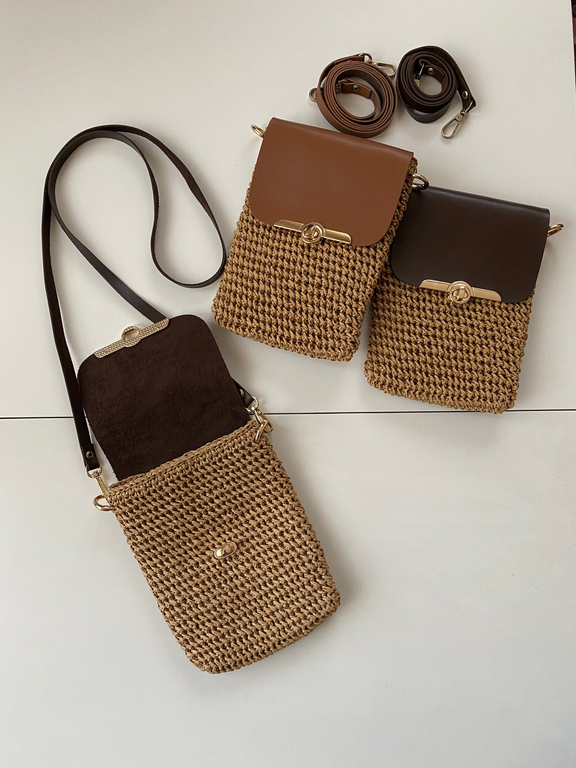 Leather Phone Case, Phone Case Bag Wallet, Luxury Crossbody Bag in Leather, Crochet Bag, Smartpho... — photo 6 of 10