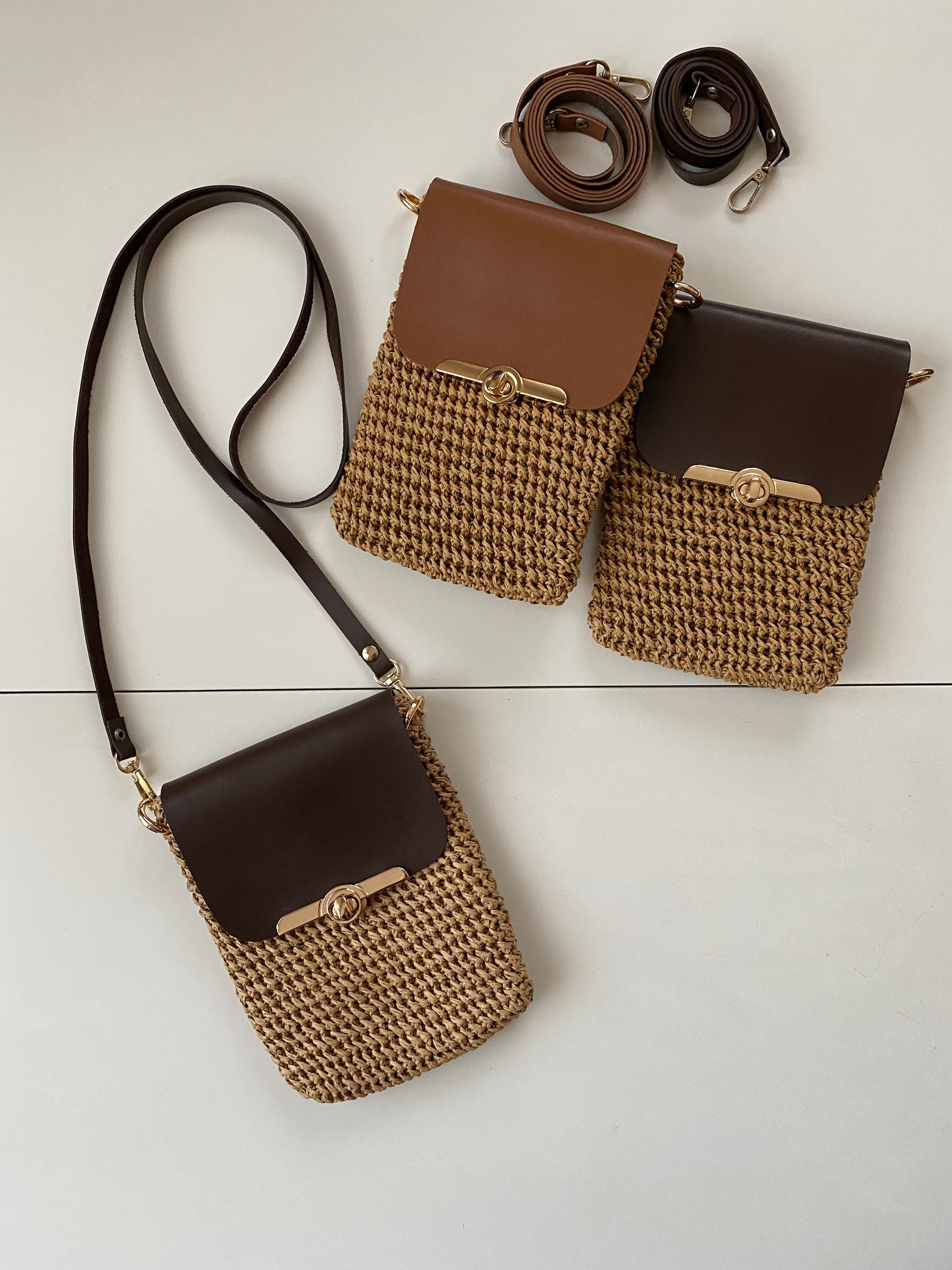 Leather Phone Case, Phone Case Bag Wallet, Luxury Crossbody Bag in Leather, Crochet Bag, Smartpho... — photo 7 of 10