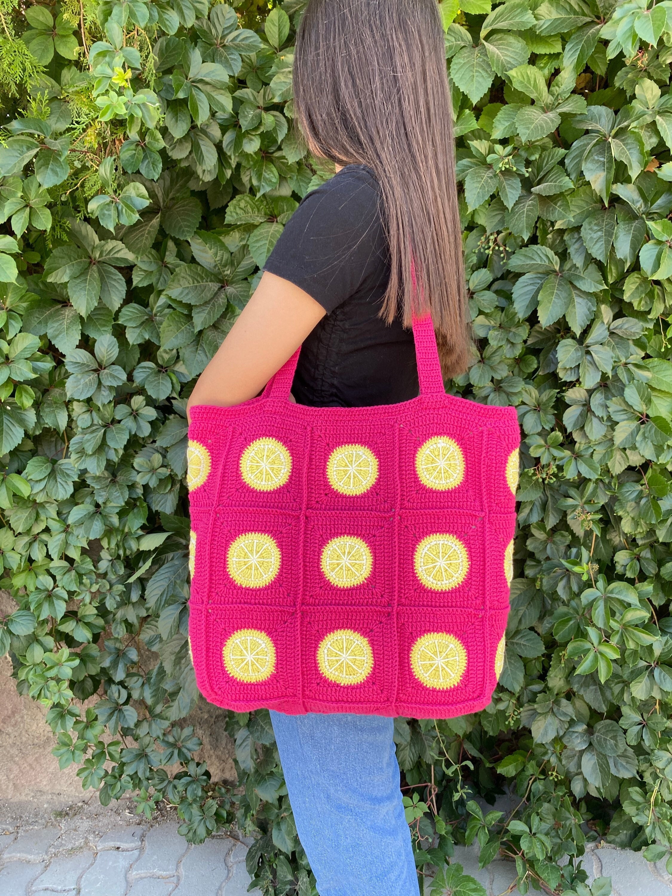 Lemon Crochet Bag, Vintage Boho Shoulder Bag, Stylish Granny Square Design, Fruit Themed Summer T... — photo 2 of 10