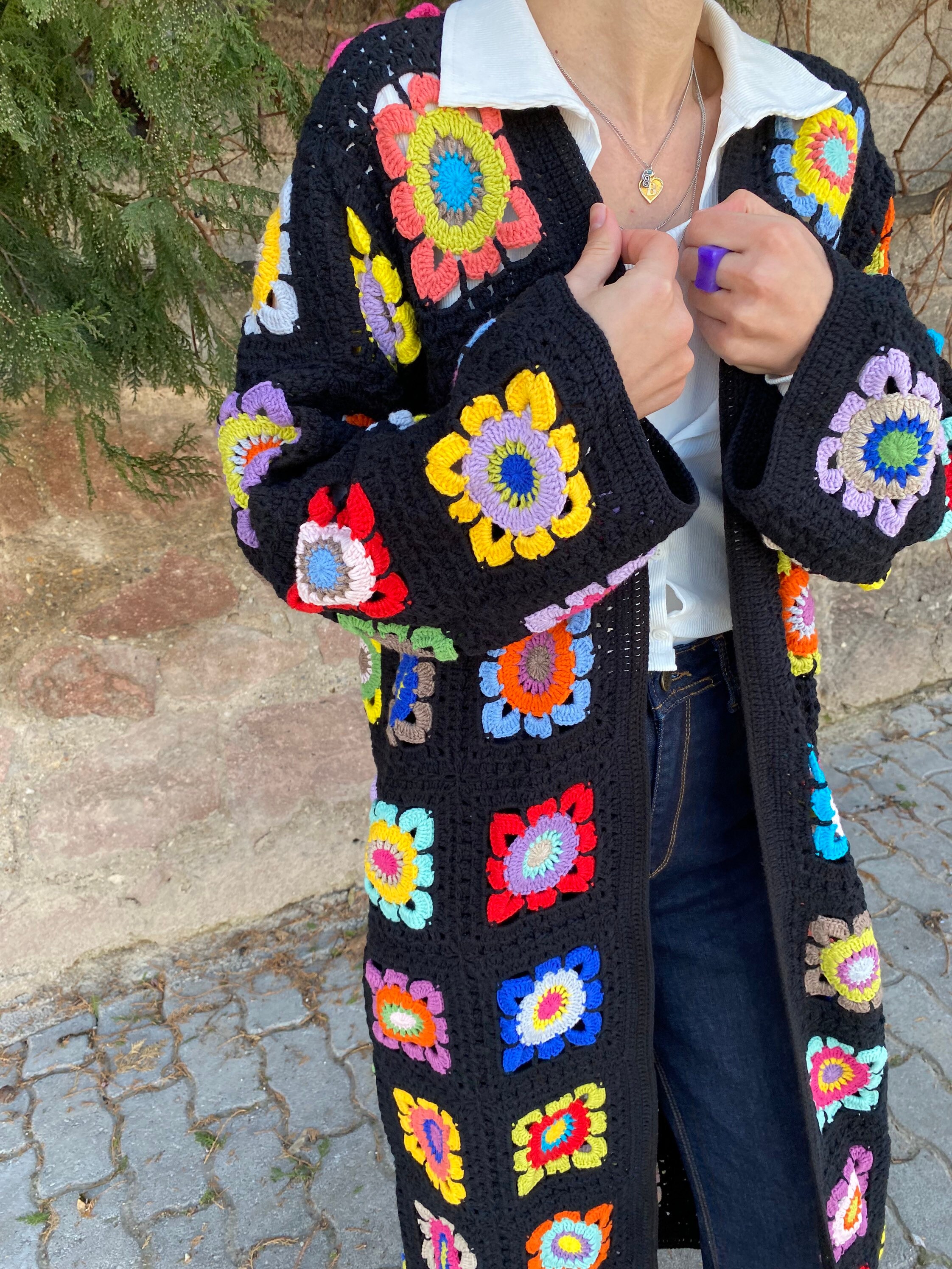 Long Granny Square Cardigan, Oversize Cardigan, Afghan Crochet Coat, Granny Square Coat, Granny S... — photo 2 of 10