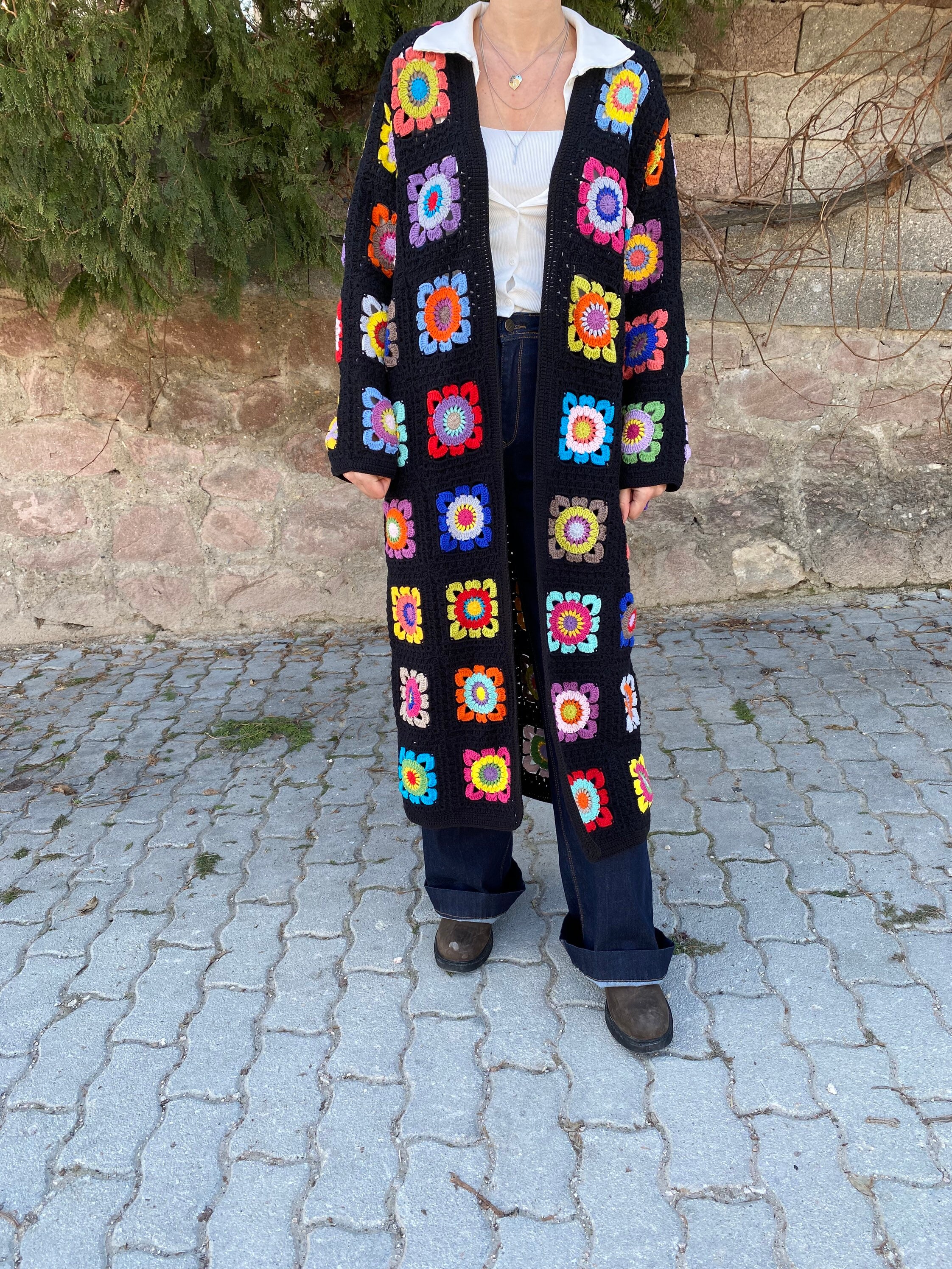 Long Granny Square Cardigan, Oversize Cardigan, Afghan Crochet Coat, Granny Square Coat, Granny S... — photo 4 of 10