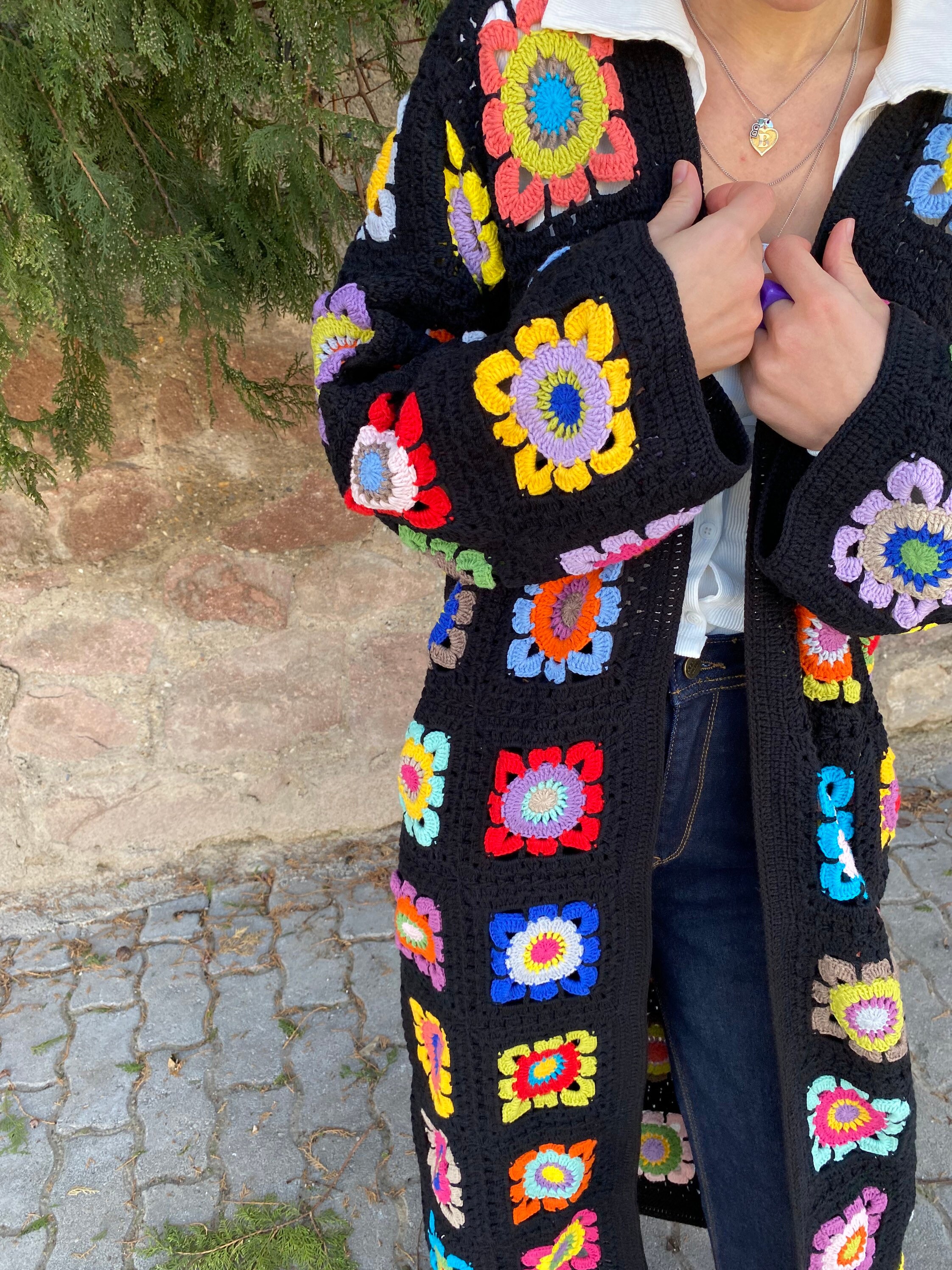 Long Granny Square Cardigan, Oversize Cardigan, Afghan Crochet Coat, Granny Square Coat, Granny Square Sweater, Patchwork Cardigan, Gift