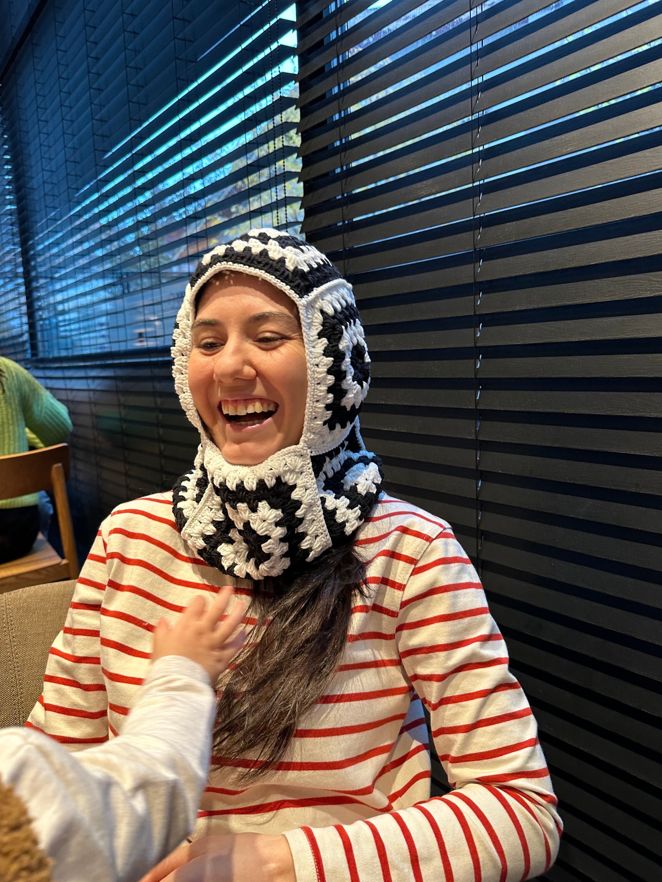 Oversize Crochet Black Balaclava, Granny Square Balaclava, Unisex Handmade Snow Mask, Crochet Balaclava, Black Knit Balaclava, Ski Face Mask