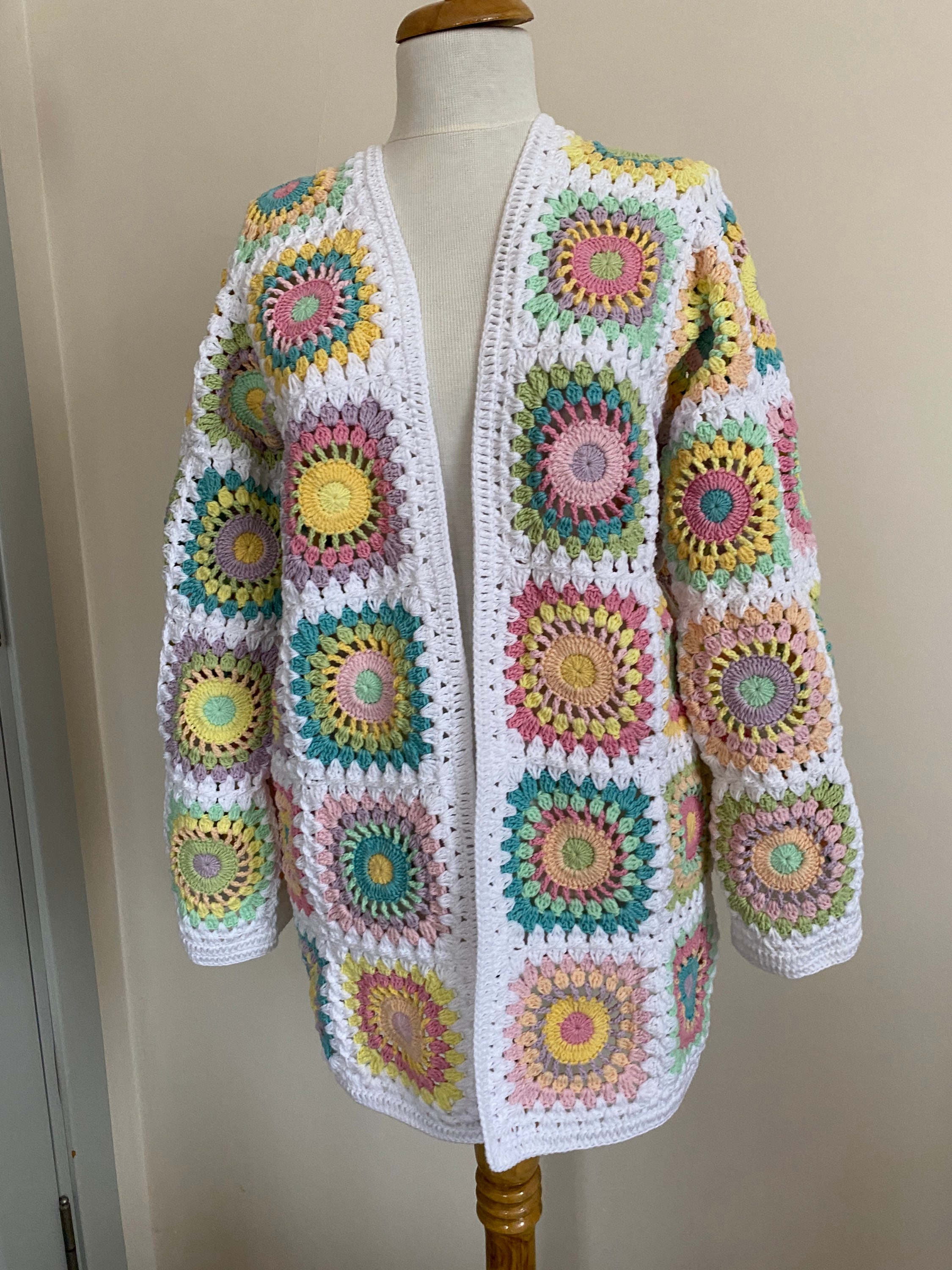 Pastel Cardigan, Granny Square Cardigan, Crochet Coat, Boho Cardigan, Colorful Cardigan, Granny S... — photo 3 of 10