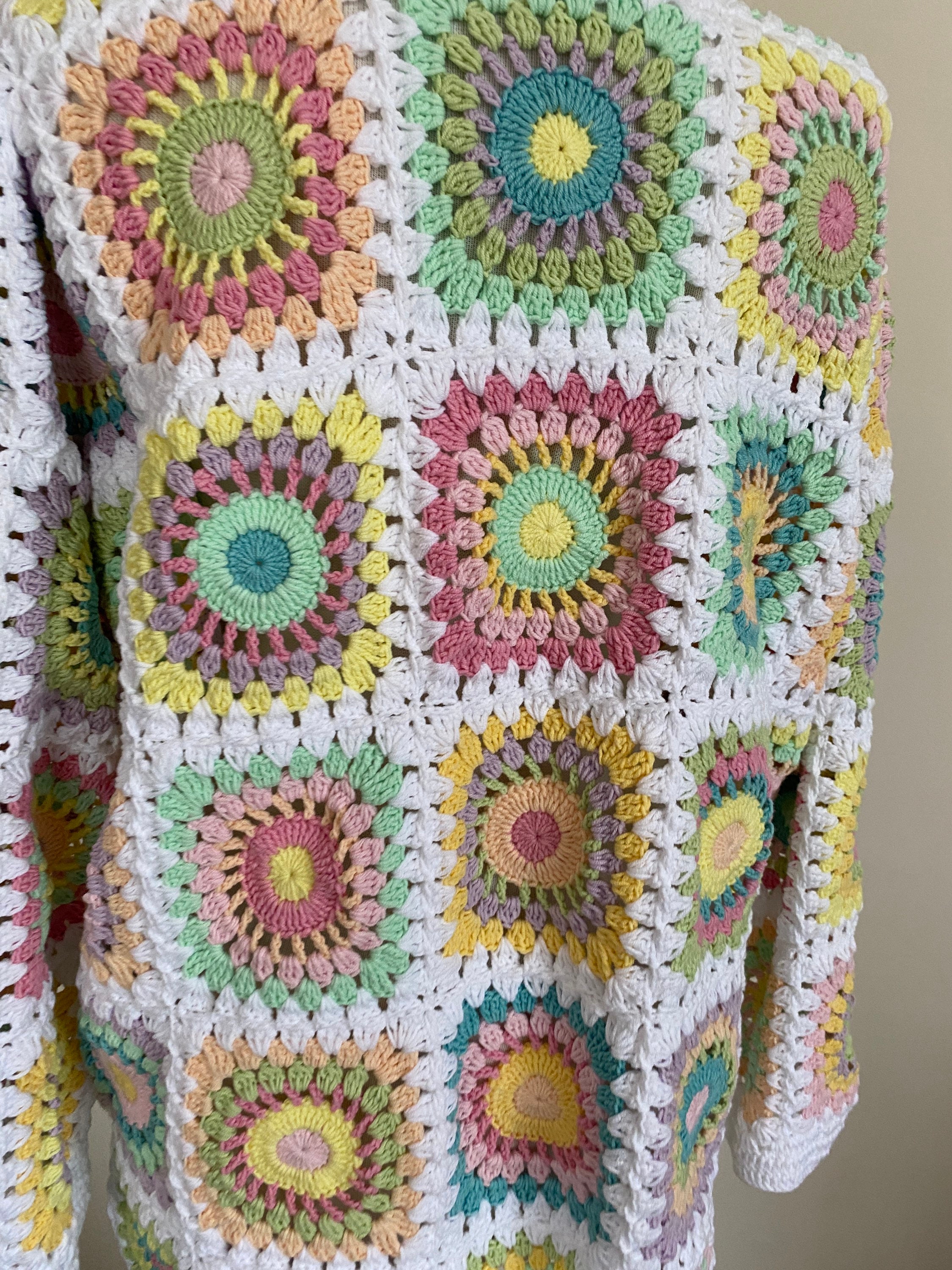 Pastel Cardigan, Granny Square Cardigan, Crochet Coat, Boho Cardigan, Colorful Cardigan, Granny Square Afghan Sweater, Patchwork Jacket