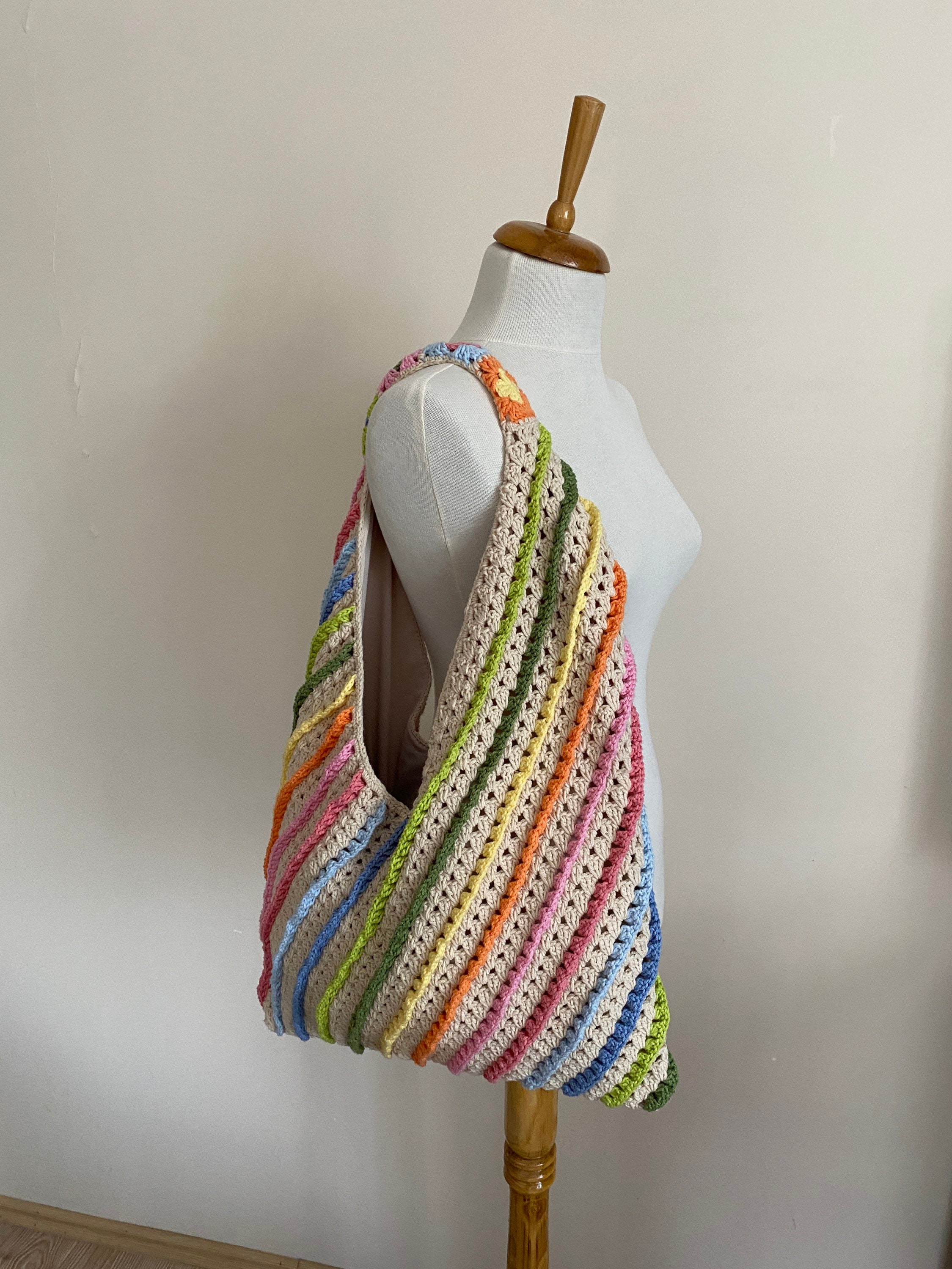 Pastel Crochet Bag, Afghan Crochet Bag, Boho Hand Bag, Bohemian Bag, Retro Style, Vintage Style, ... — photo 6 of 10