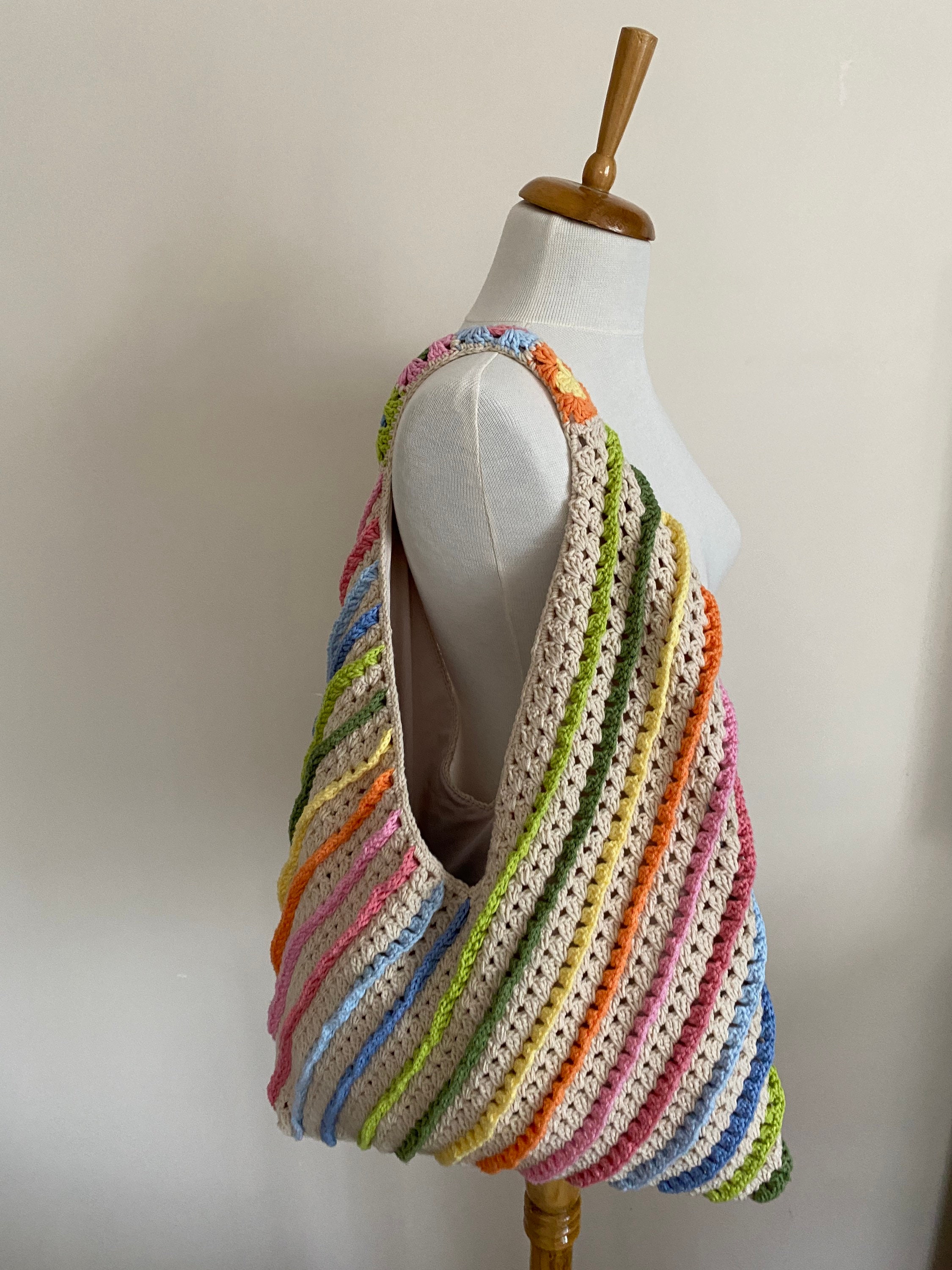 Pastel Crochet Bag, Afghan Crochet Bag, Boho Hand Bag, Bohemian Bag, Retro Style, Vintage Style, ... — photo 4 of 10