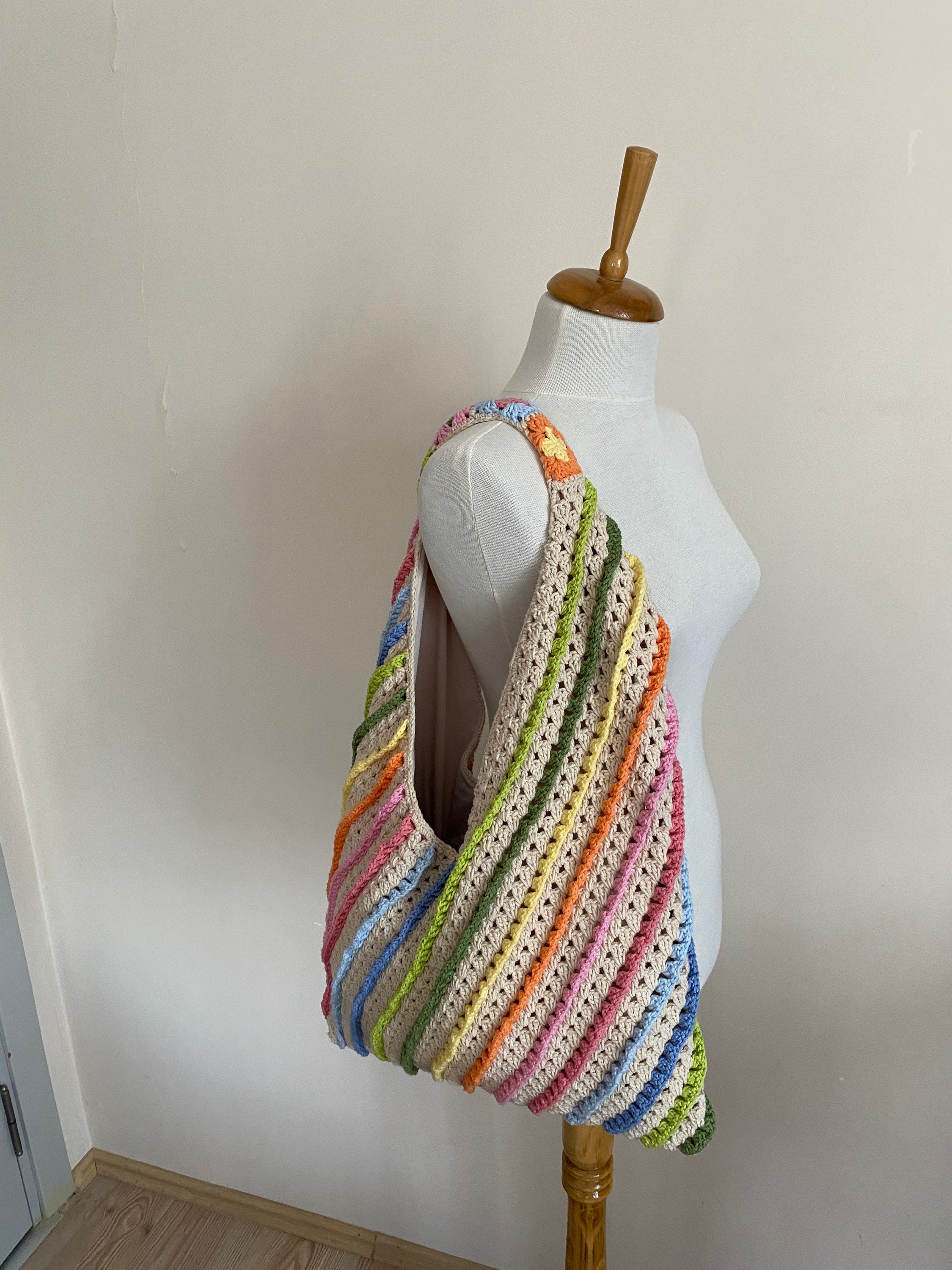 Pastel Crochet Bag, Afghan Crochet Bag, Boho Hand Bag, Bohemian Bag, Retro Style, Vintage Style, ... — photo 7 of 10