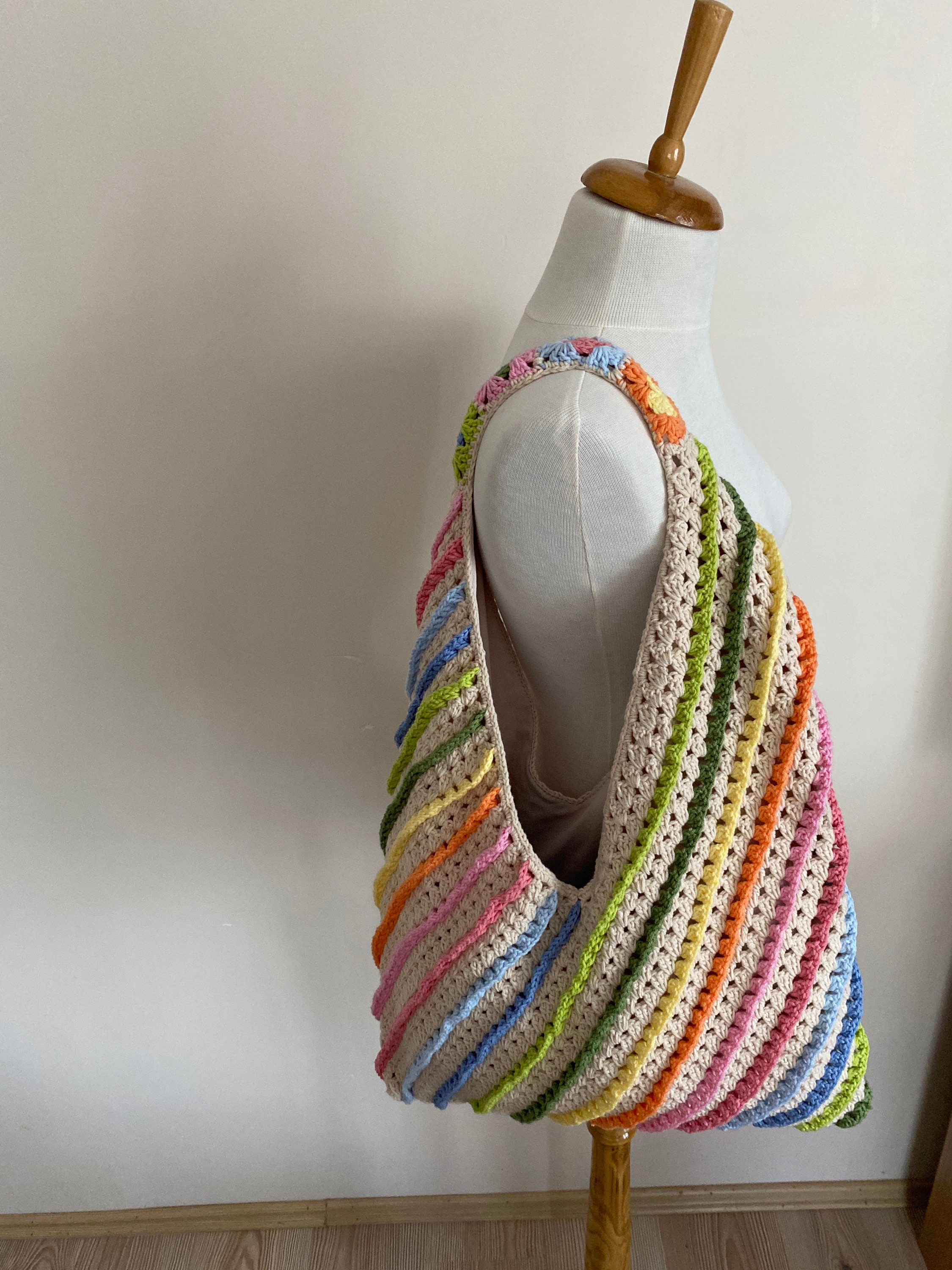 Pastel Crochet Bag, Afghan Crochet Bag, Boho Hand Bag, Bohemian Bag, Retro Style, Vintage Style, ... — photo 3 of 10