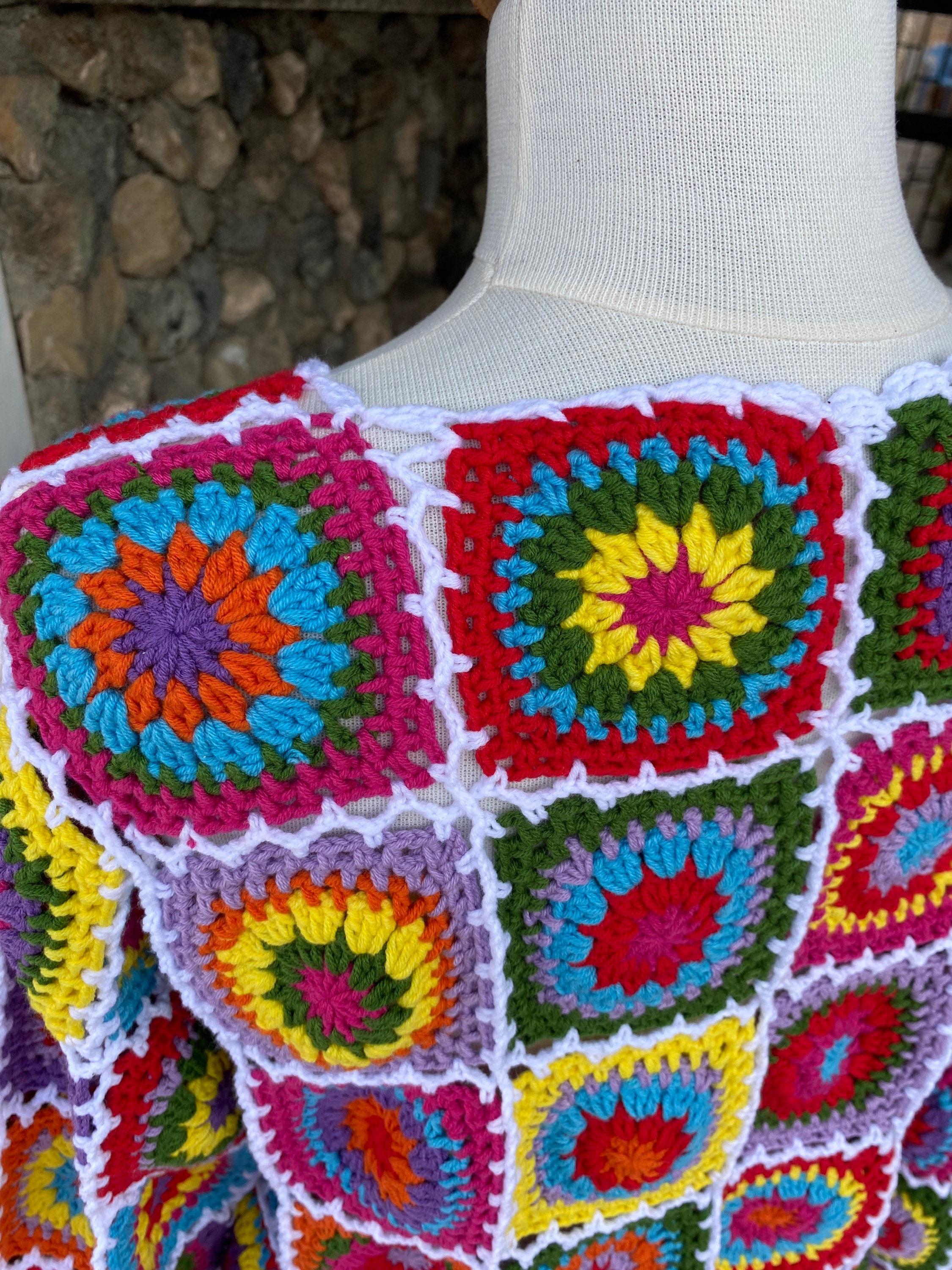 Patchwork Cardigan, Granny Square Cardigan, Afghan Sweater, Cropped Cardigan, Bohemian Cardigan, Boho Style Cardigan, Afghan Cotton Jacket