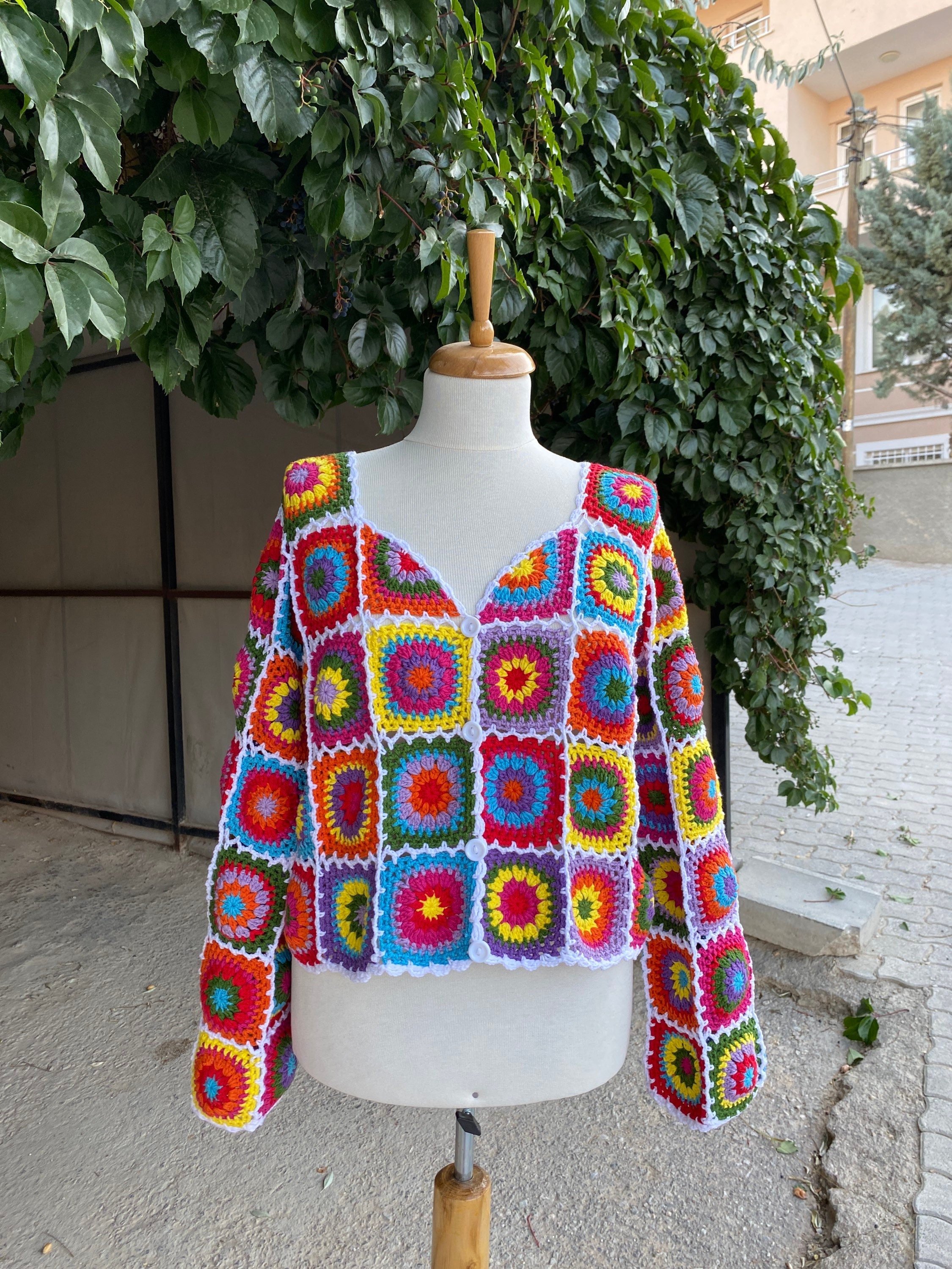 Patchwork Cardigan, Granny Square Cardigan, Afghan Sweater, Handmade Cardigan, Bohemian Cardigan,... — photo 5 of 13