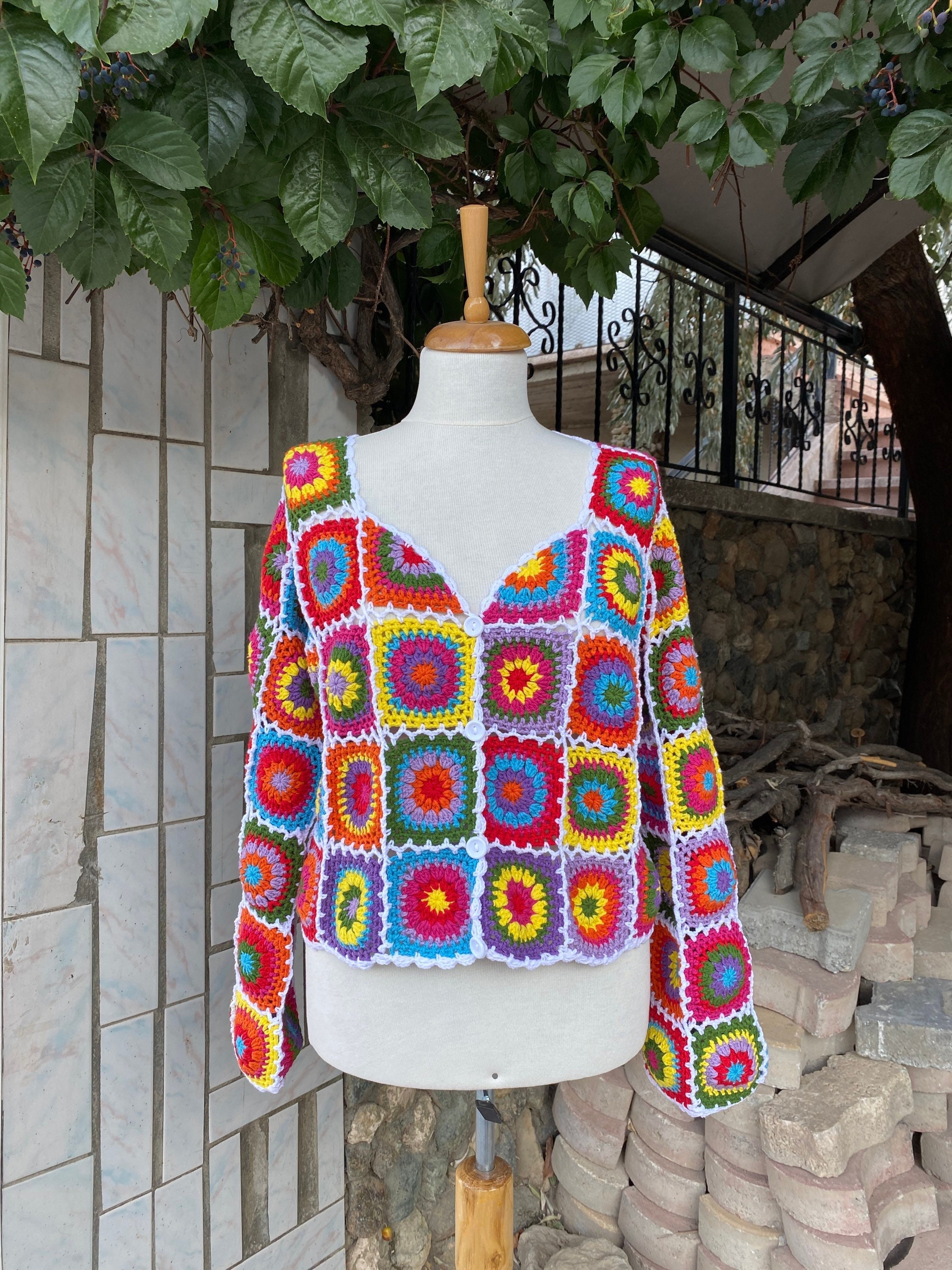 Patchwork Cardigan, Granny Square Cardigan, Afghan Sweater, Handmade Cardigan, Bohemian Cardigan,... — photo 6 of 13