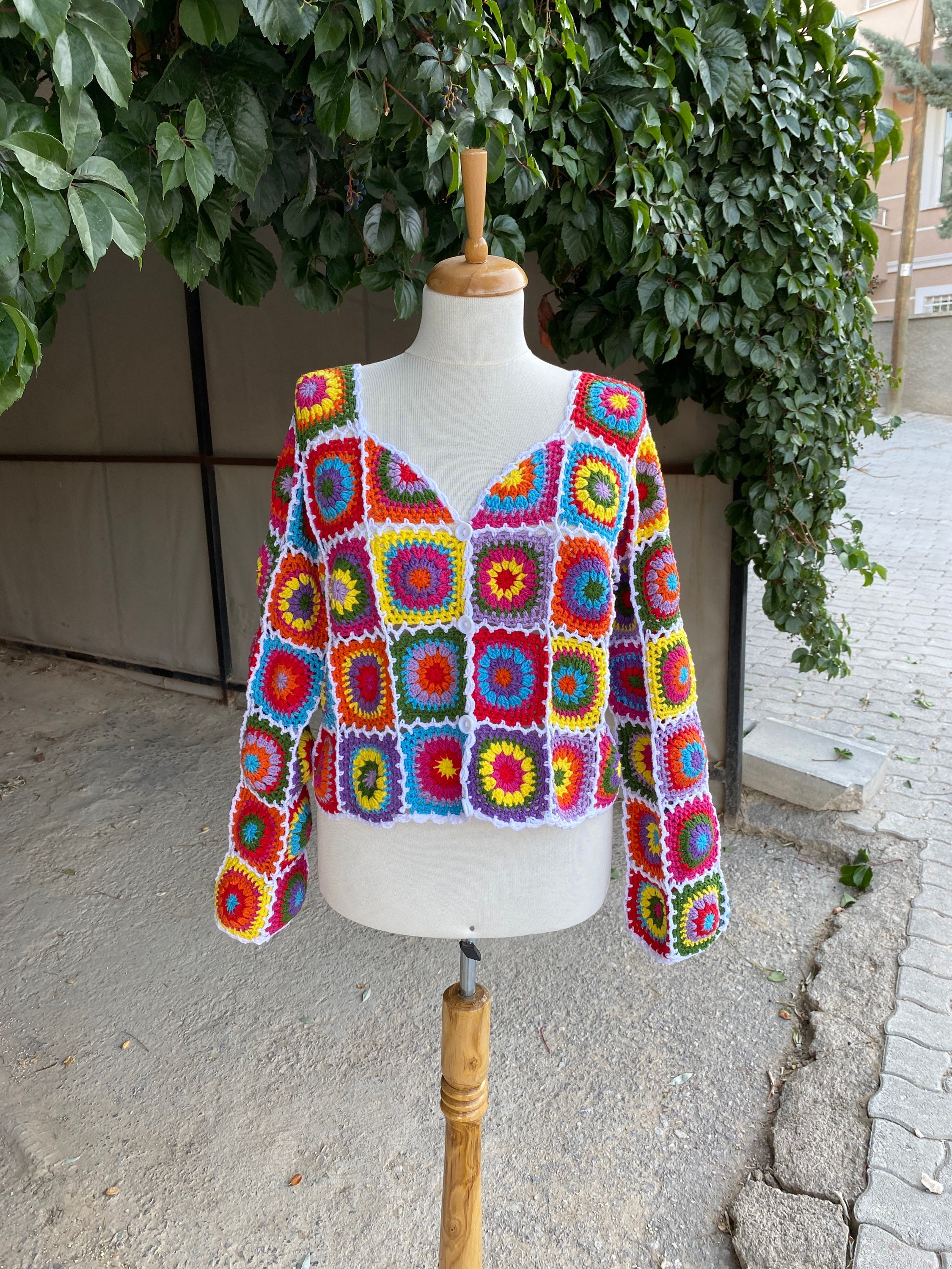 Patchwork Cardigan, Granny Square Cardigan, Afghan Sweater, Handmade Cardigan, Bohemian Cardigan,... — photo 7 of 13