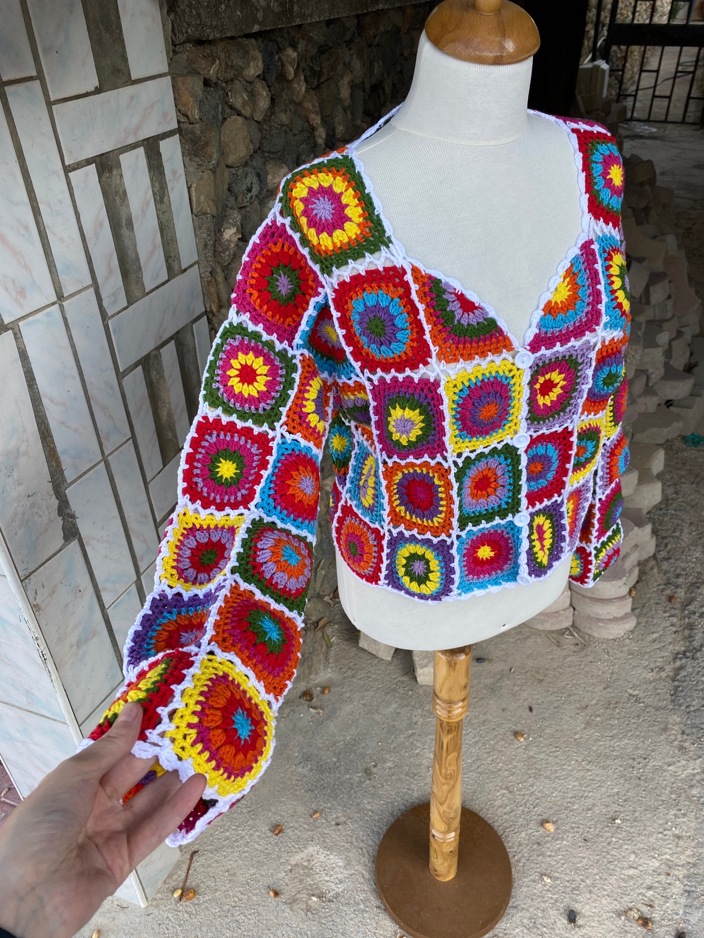 Patchwork Cardigan, Granny Square Cardigan, Afghan Sweater, Handmade Cardigan, Bohemian Cardigan,... — photo 4 of 13