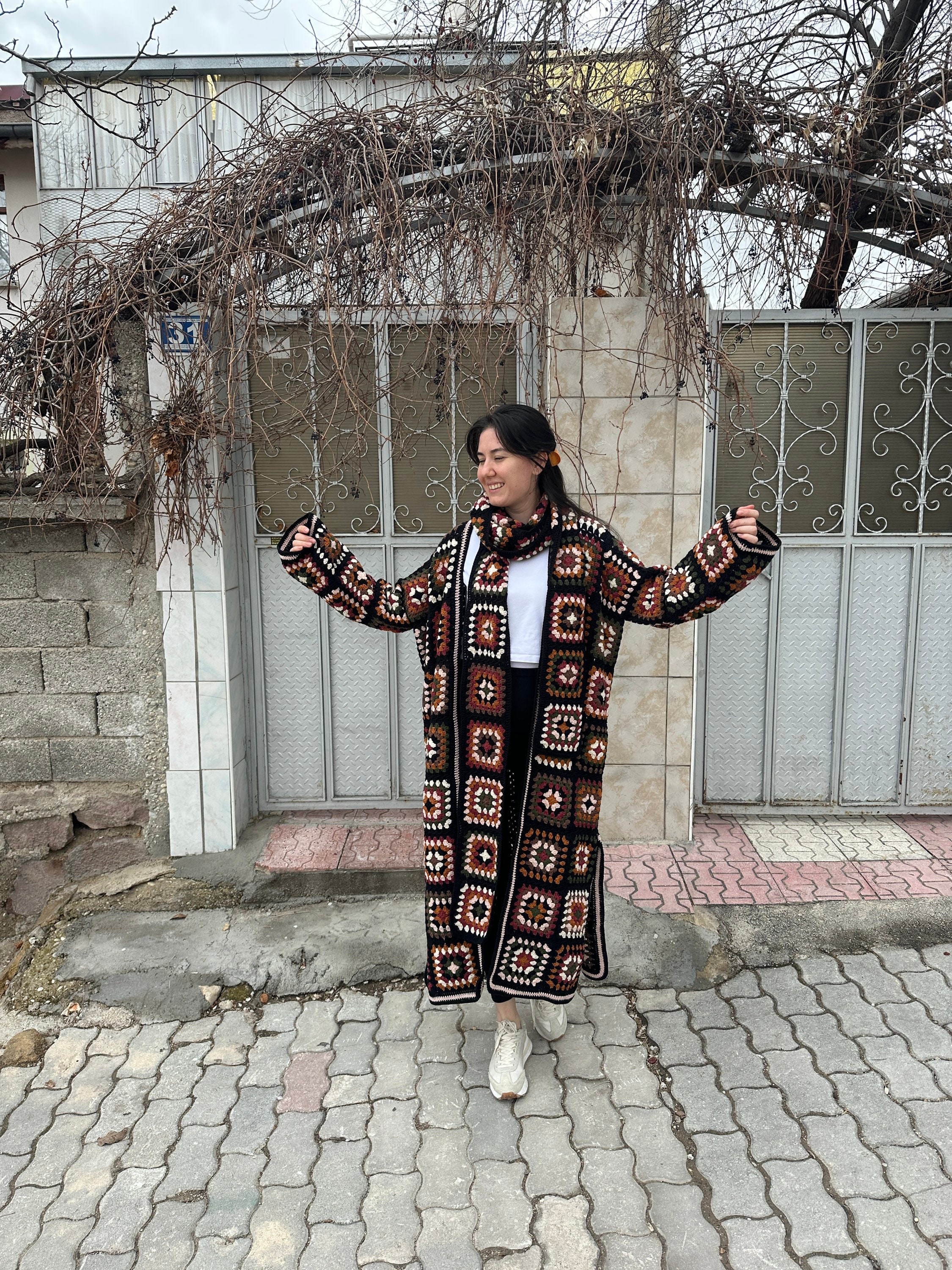 Patchwork Jacket, Granny Square Cardigan, Cardigan & Scarf Set, Boho Jacket, Granny Square Sweate... — photo 7 of 10