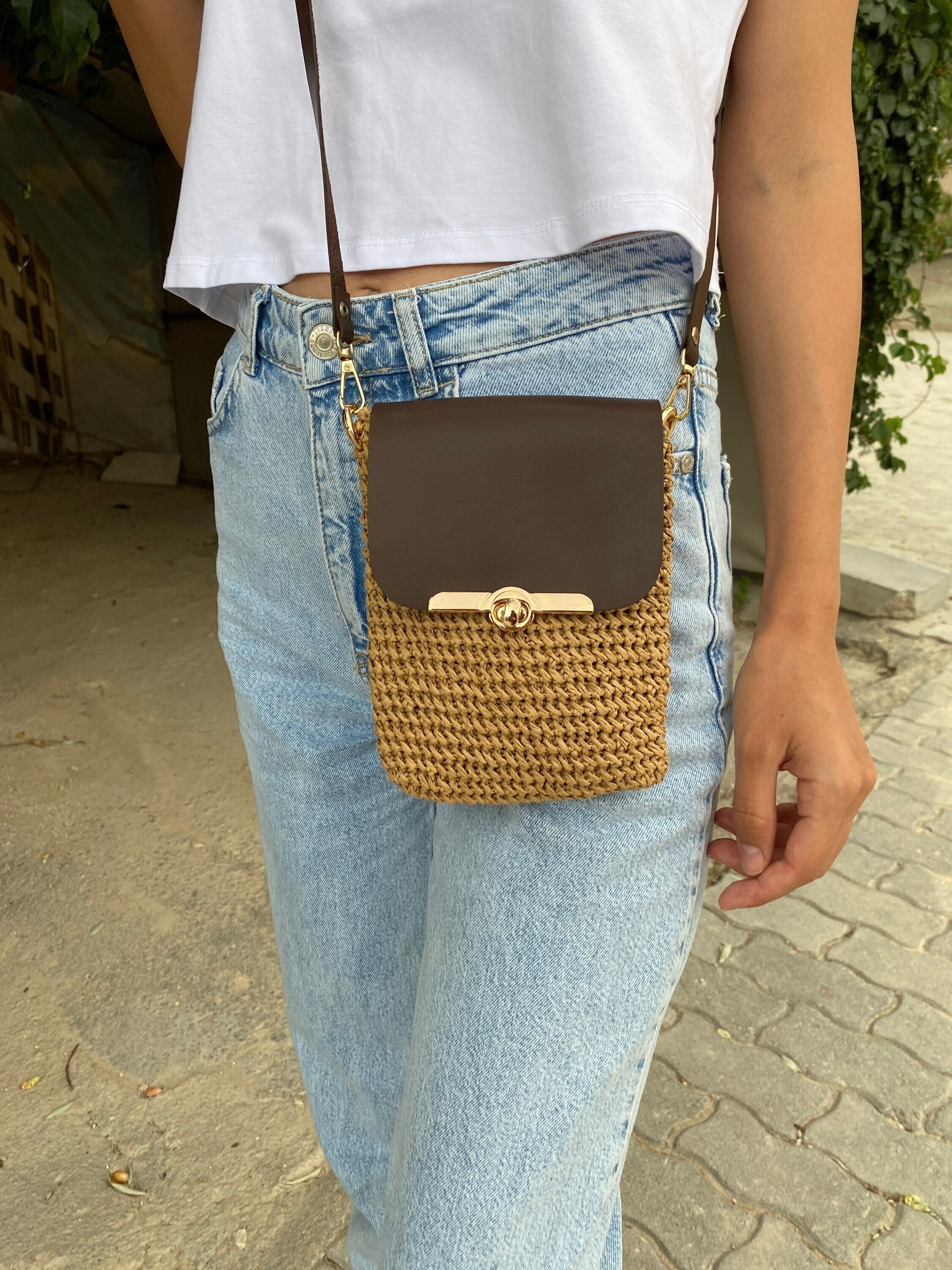 Phone Case Bag Wallet, Luxury Crossbody Bag in Leather, Crochet Bag, Smartphone Crossbody Bag, St... — photo 2 of 10