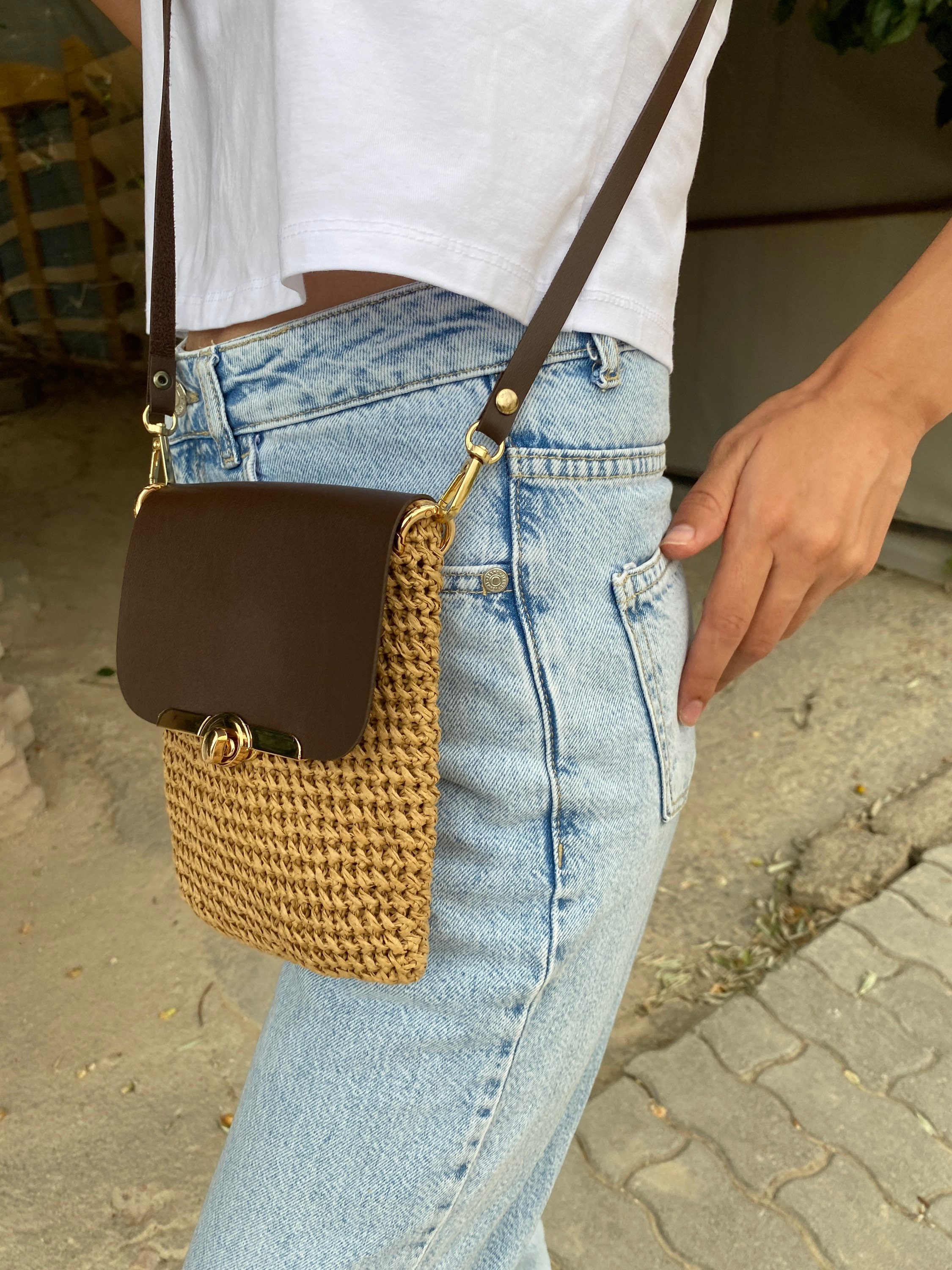 Phone Case Bag Wallet, Luxury Crossbody Bag in Leather, Crochet Bag, Smartphone Crossbody Bag, St... — photo 5 of 10