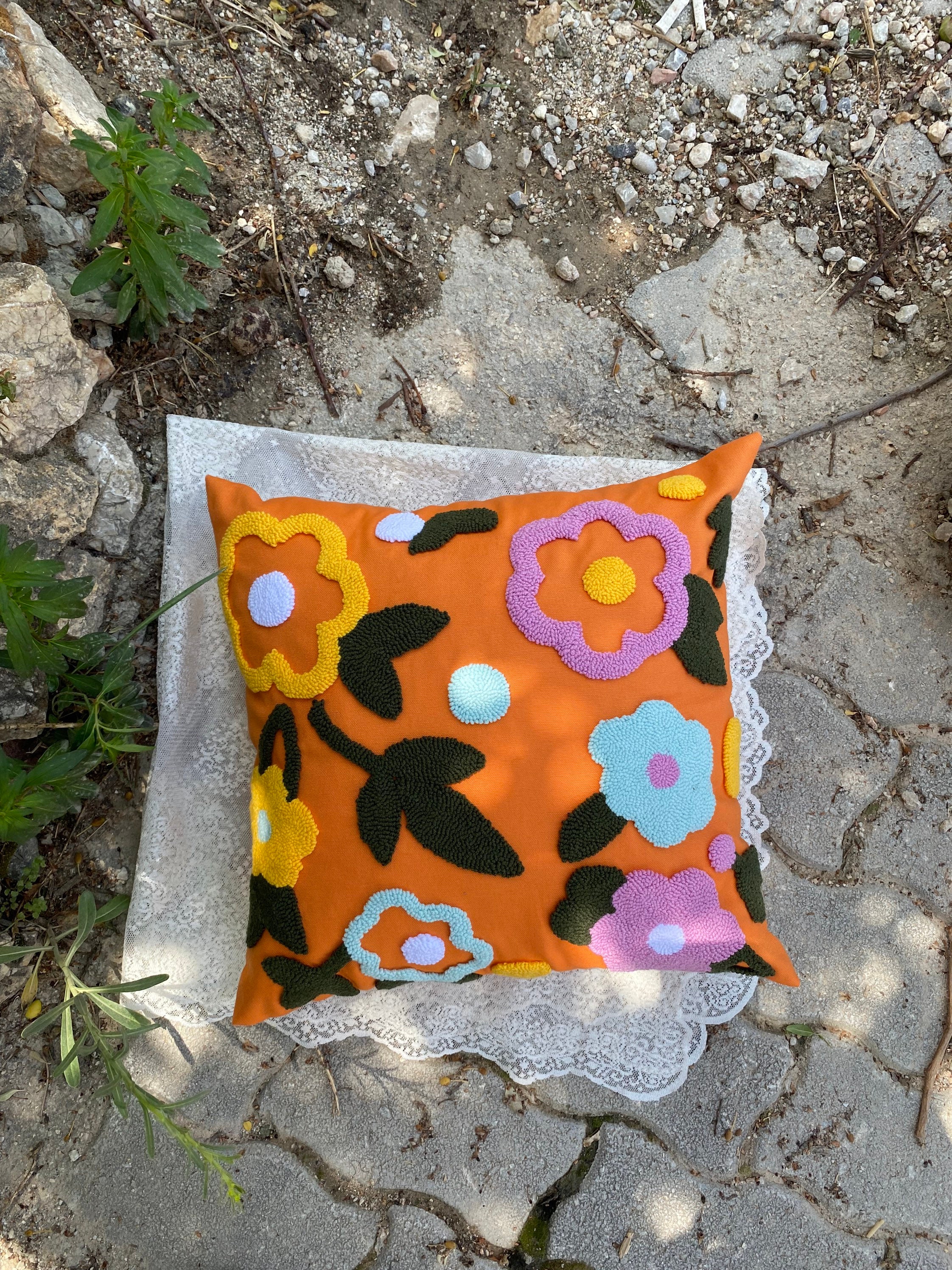 Punch Flower Pillow, Unique Embroidered Cushion Cover, Floral Punch Pillow, Home Gift, Tufted Pun... — photo 7 of 10