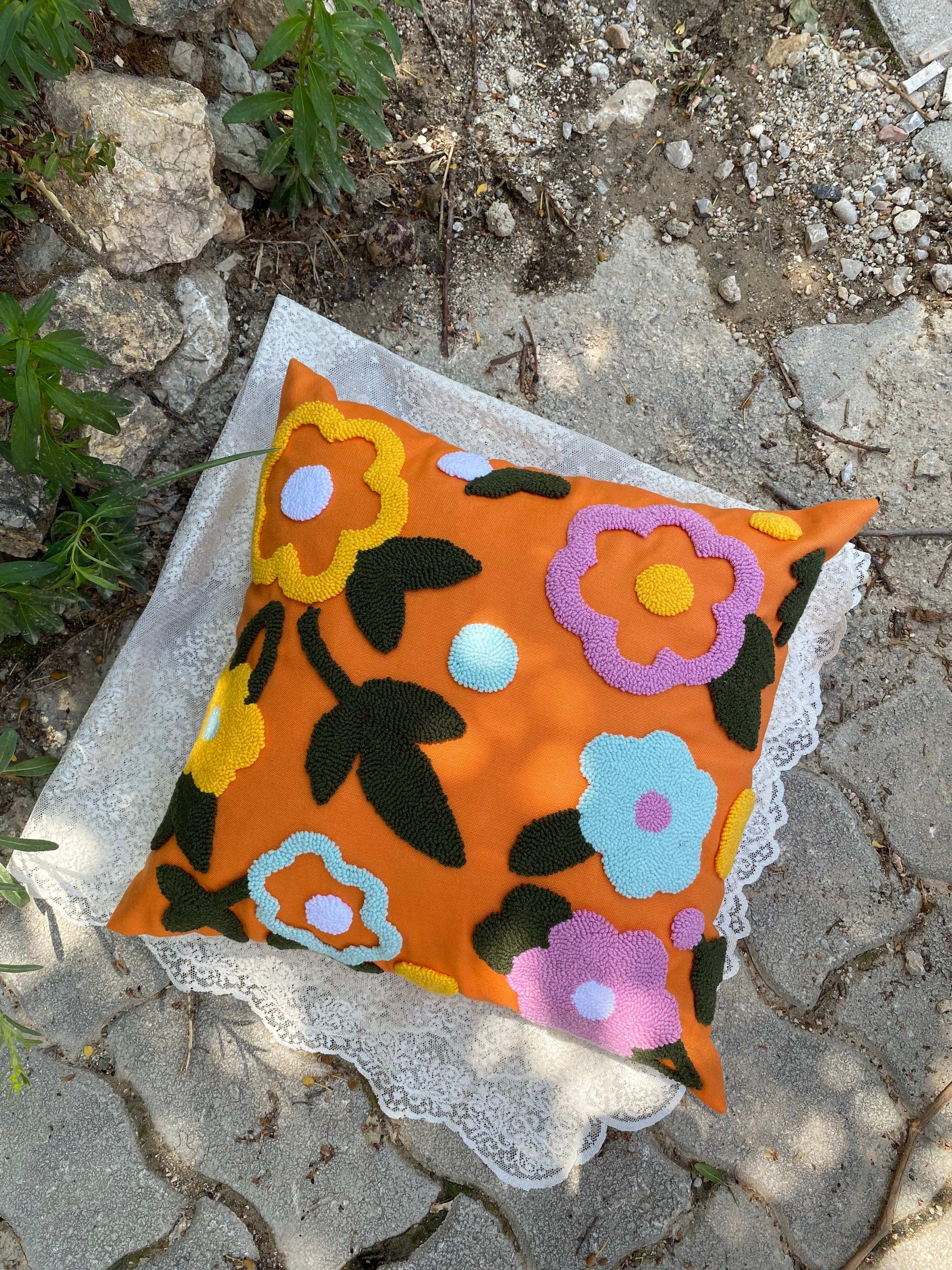 Punch Flower Pillow, Unique Embroidered Cushion Cover, Floral Punch Pillow, Home Gift, Tufted Pun... — photo 5 of 10