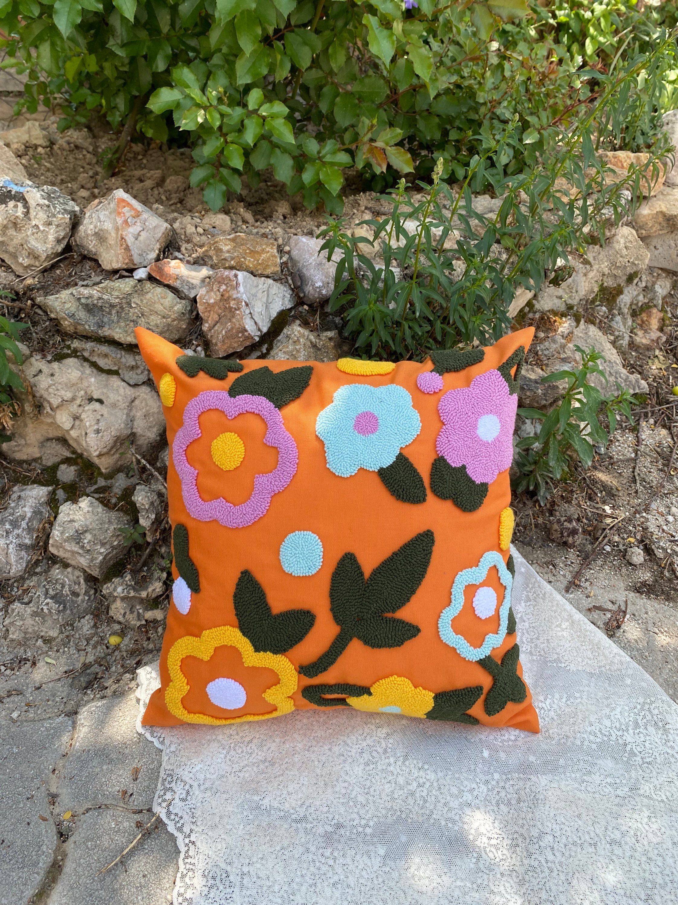 Punch Flower Pillow, Unique Embroidered Cushion Cover, Floral Punch Pillow, Home Gift, Tufted Pun... — photo 6 of 10