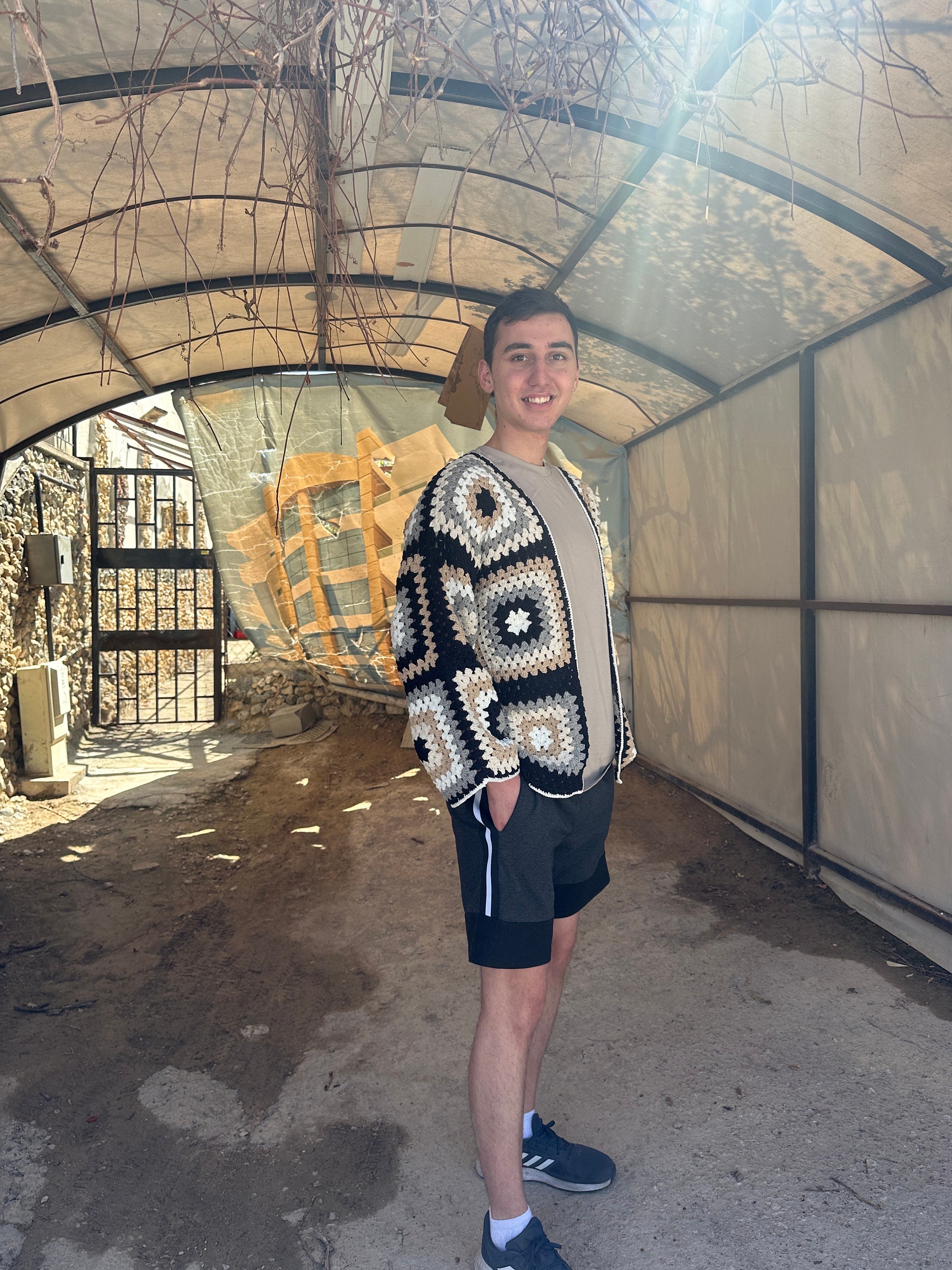 Ready To Ship - Black Crochet Coat, Granny Square Jacket, Afghan Crochet Cardigan, Vintage Knit M... — photo 5 of 10