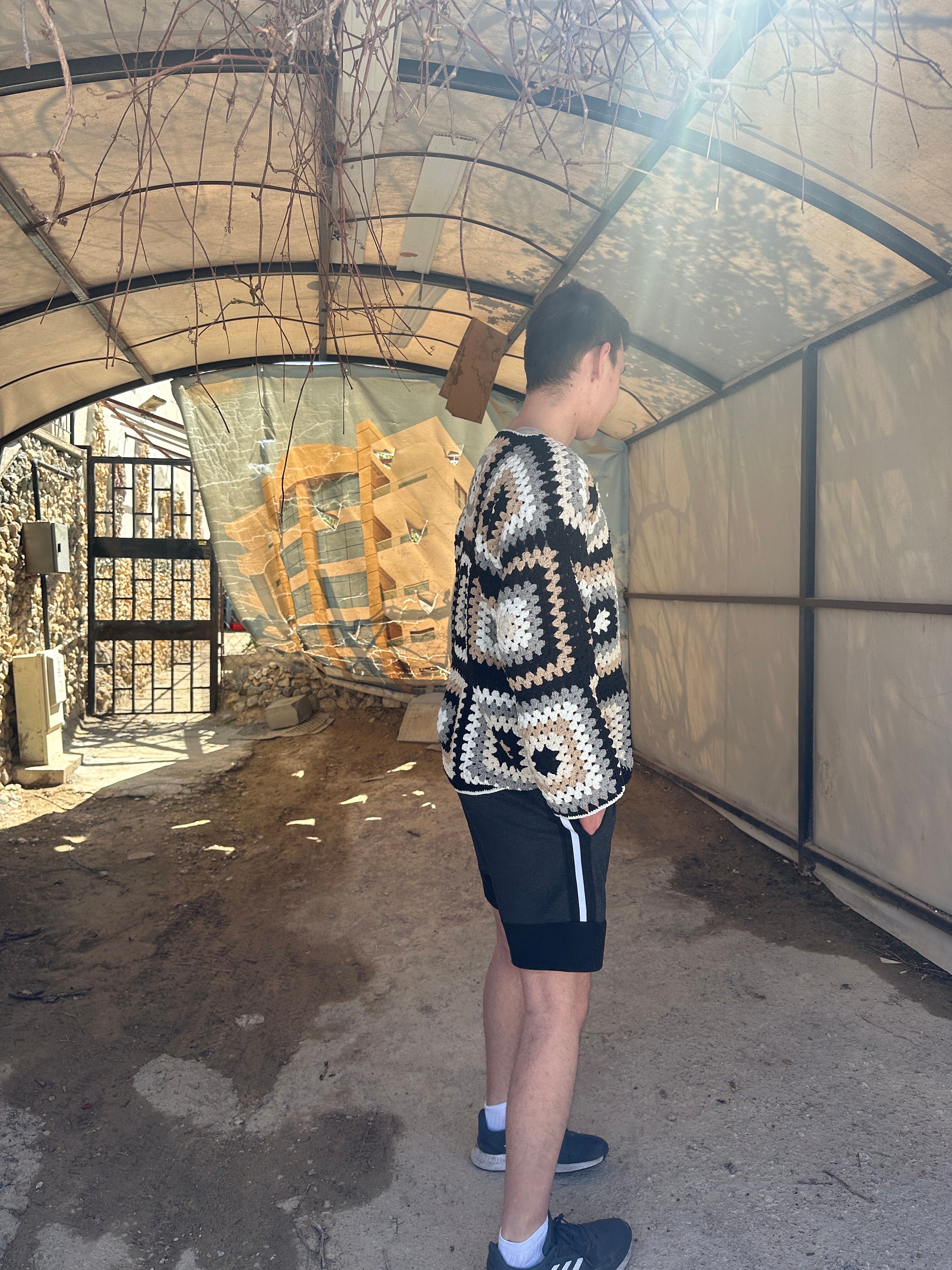 Ready To Ship - Black Crochet Coat, Granny Square Jacket, Afghan Crochet Cardigan, Vintage Knit M... — photo 6 of 10