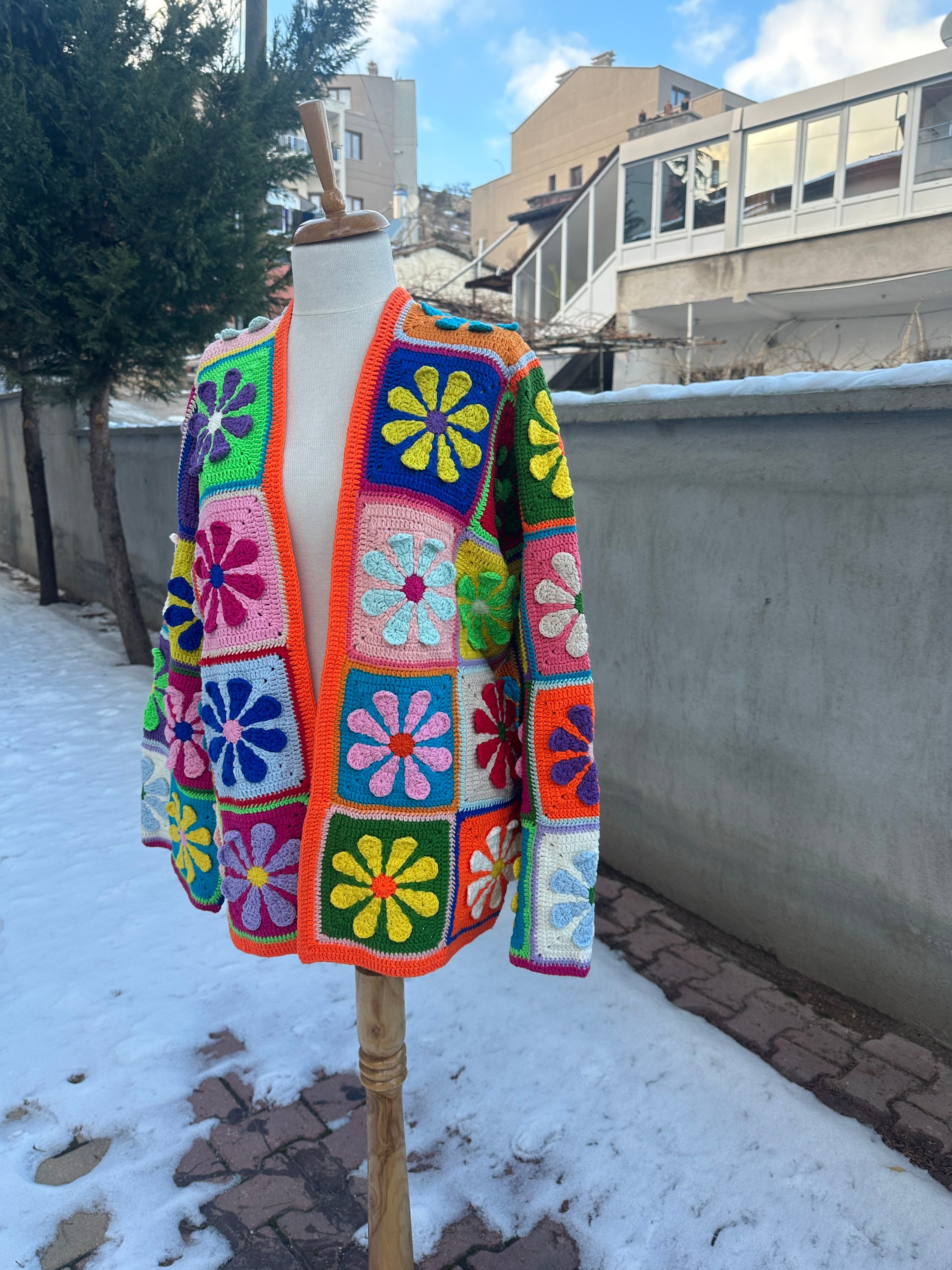 Ready To Ship - Crochet Cardigan, Granny Square Cardigan, Boho Patchwork Jacket, Afghan Cardigan,... — photo 7 of 10