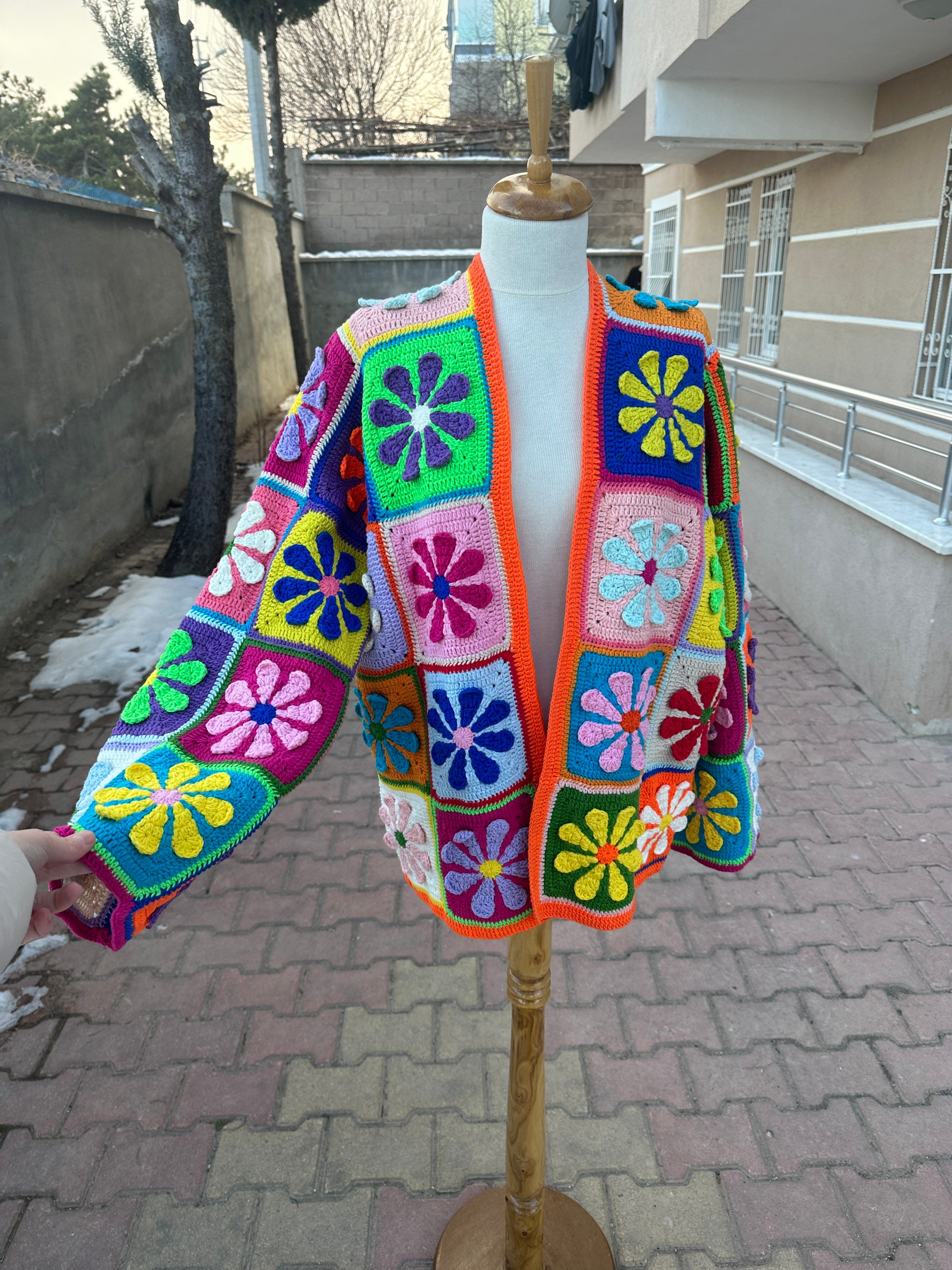 Ready To Ship - Crochet Cardigan, Granny Square Cardigan, Boho Patchwork Jacket, Afghan Cardigan,... — photo 4 of 10