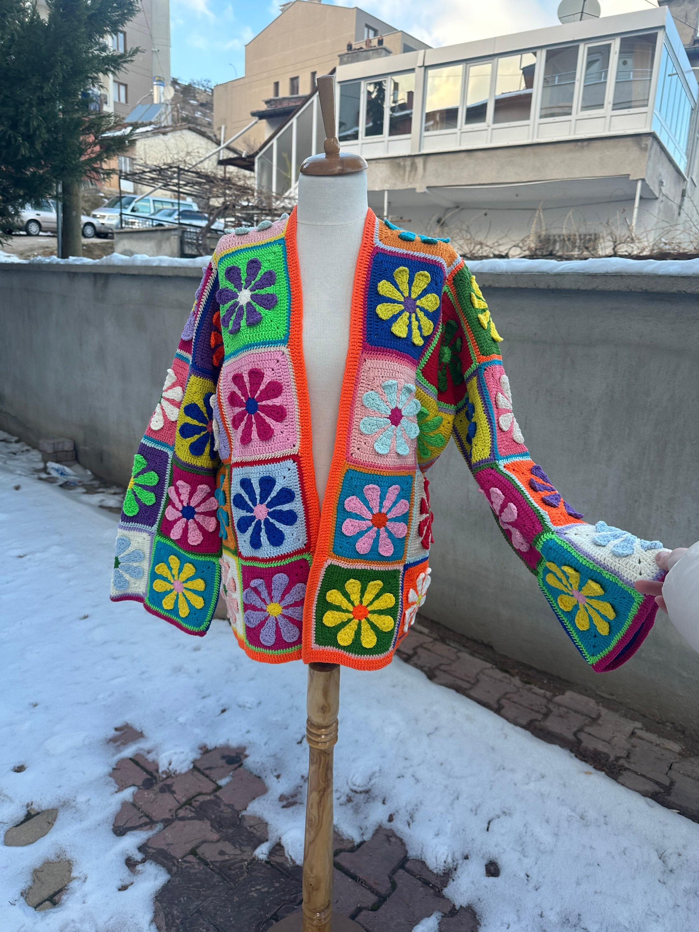 Ready To Ship - Crochet Cardigan, Granny Square Cardigan, Boho Patchwork Jacket, Afghan Cardigan,... — photo 6 of 10