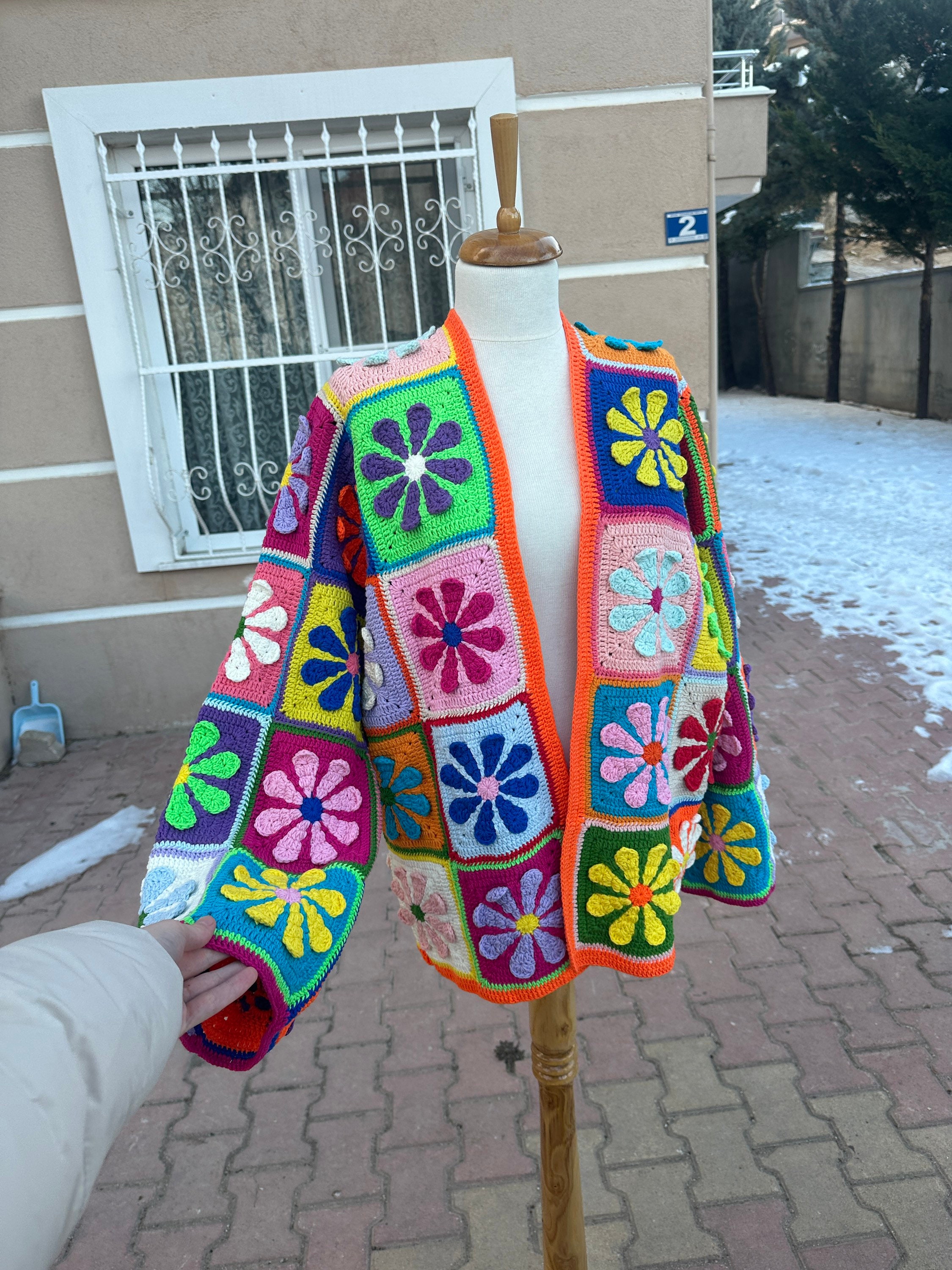 Ready To Ship - Crochet Cardigan, Granny Square Cardigan, Boho Patchwork Jacket, Afghan Cardigan,... — photo 5 of 10